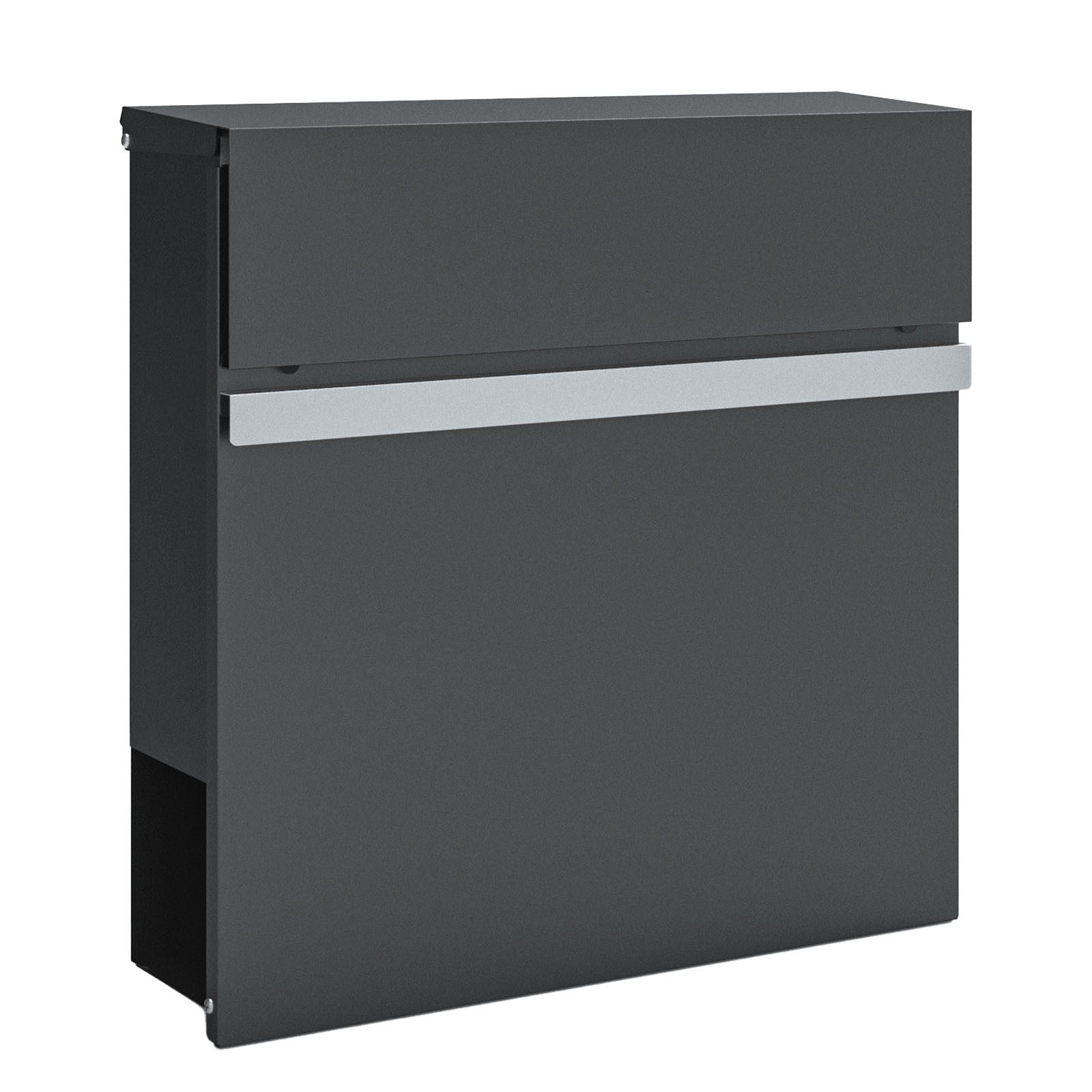 Kubus Wandbriefkasten Lucien, Stilvoller Briefkasten zur Wandmontage mit Zeitungsfach, Edelstahl-Namensschild