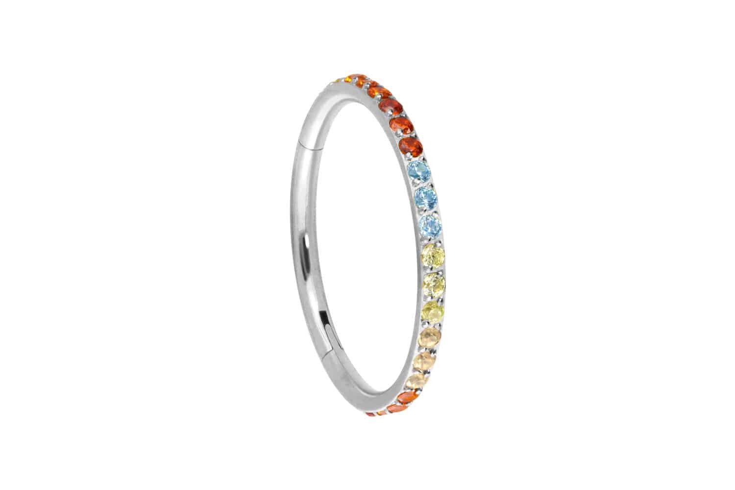 Piercing-Set Titan Segmentring Clicker EINGEFASSTE BUNTE KRISTALLE