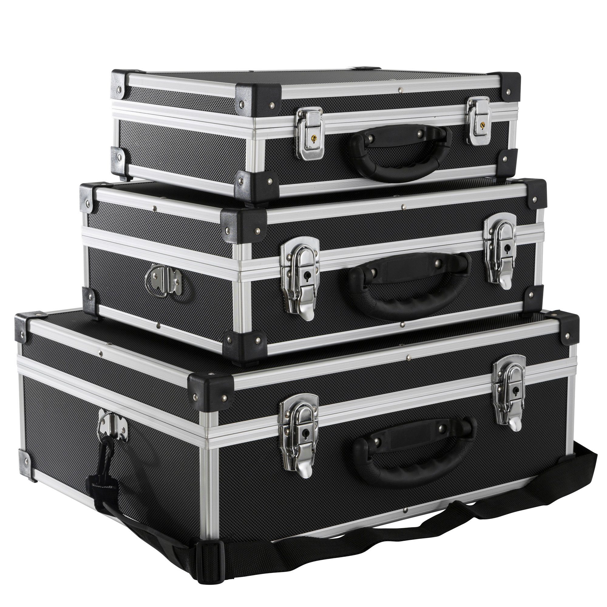 Arebos Инструментbox 3er Set Transportkoffer, abschließbar, Tragbar (3 St., Aluboxen klein schwarz)