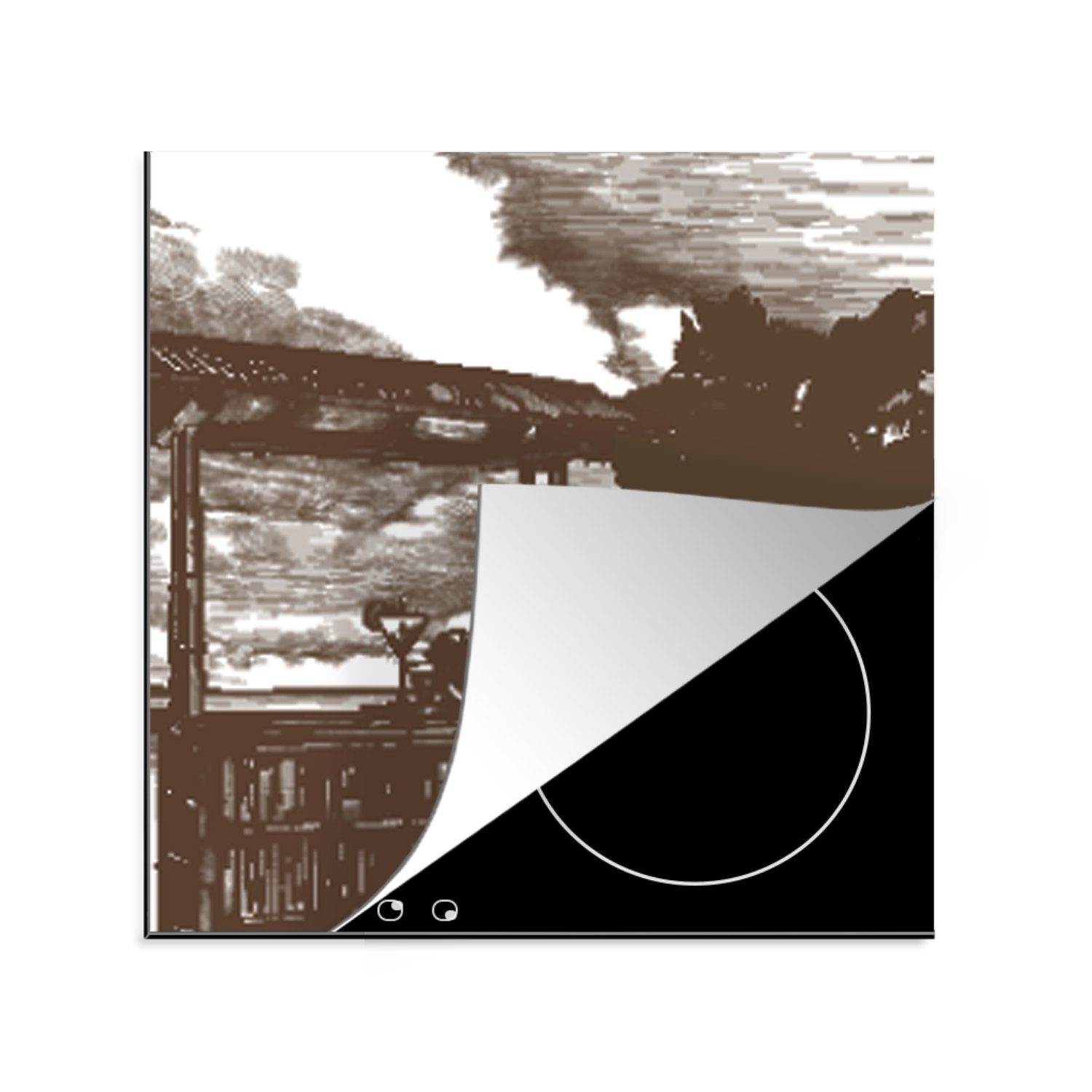 Herdblende-/Abdeckplatte Palme MuchoWow cm, Strand Ceranfeldabdeckung, (1 für - tlg), Hütte, Arbeitsplatte 78x78 Vinyl, - küche