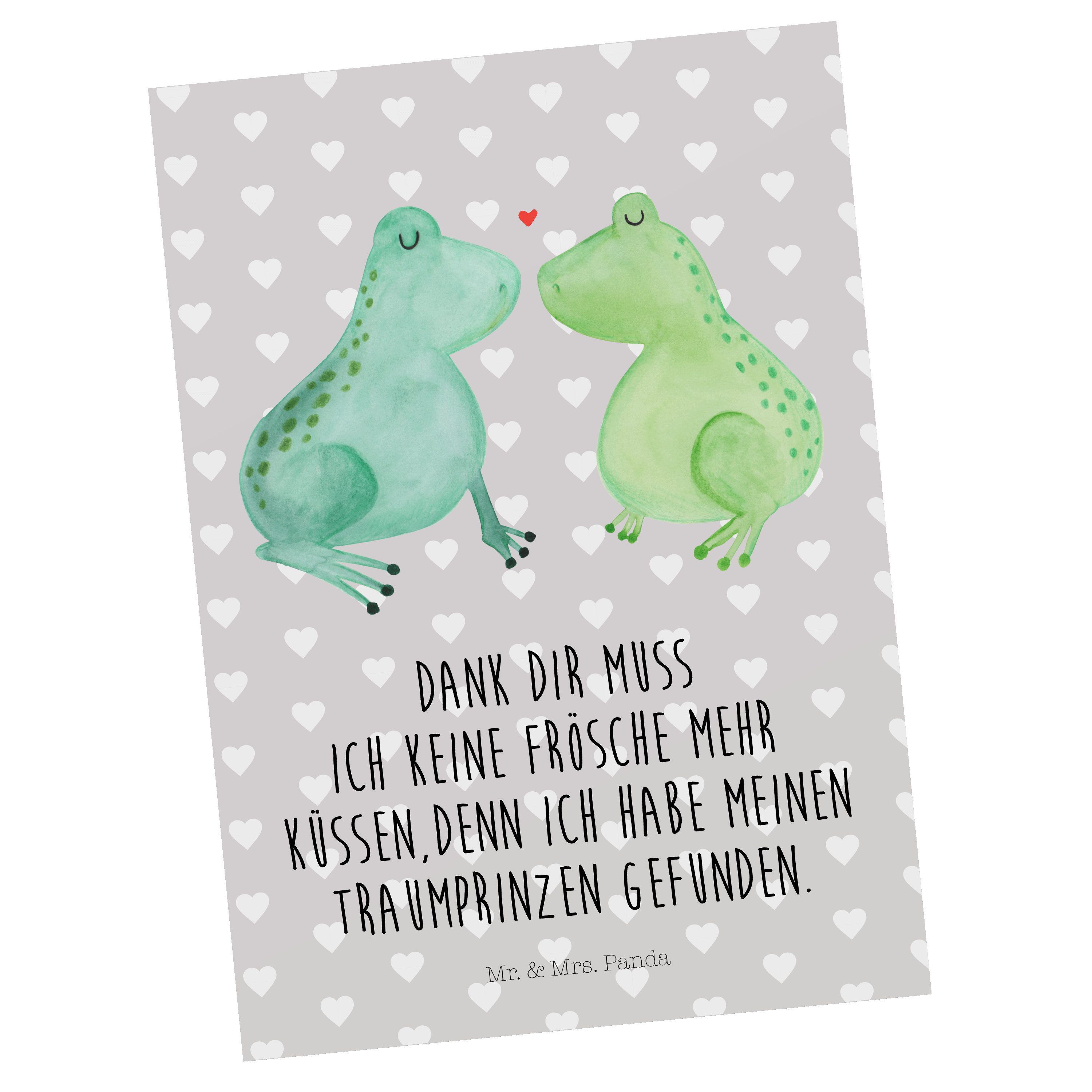 Mr. & Mrs. Panda Postkarte Frosch Liebe - Grau Pastell - Geschenk, Kuss, Fröschchen, Geschenkkar