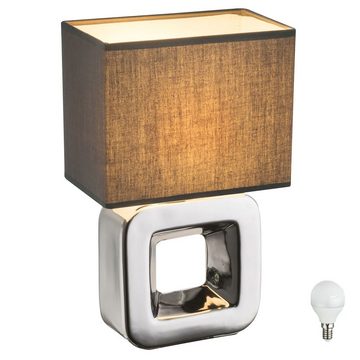 etc-shop LED Tischleuchte, Leuchtmittel inklusive, Warmweiß, Keramik Schreib Tisch Leuchte Wohn Zimmer Büro Stoff Würfel