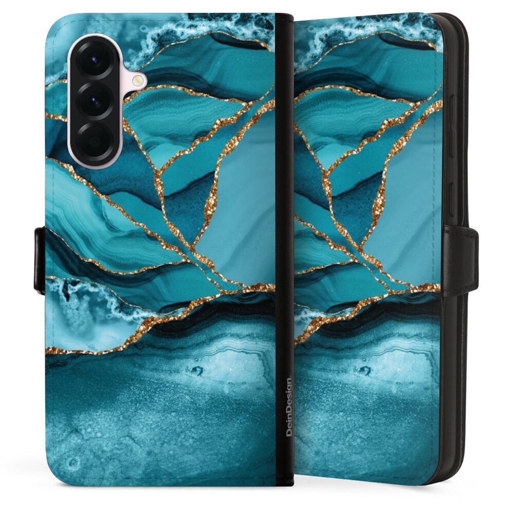 DeinDesign Handyhülle Edelstein Glitzer Look Marmor Eisblaue Marmor Landschaft, Samsung Galaxy A56 5G Hülle Handy Flip Case Wallet Cover