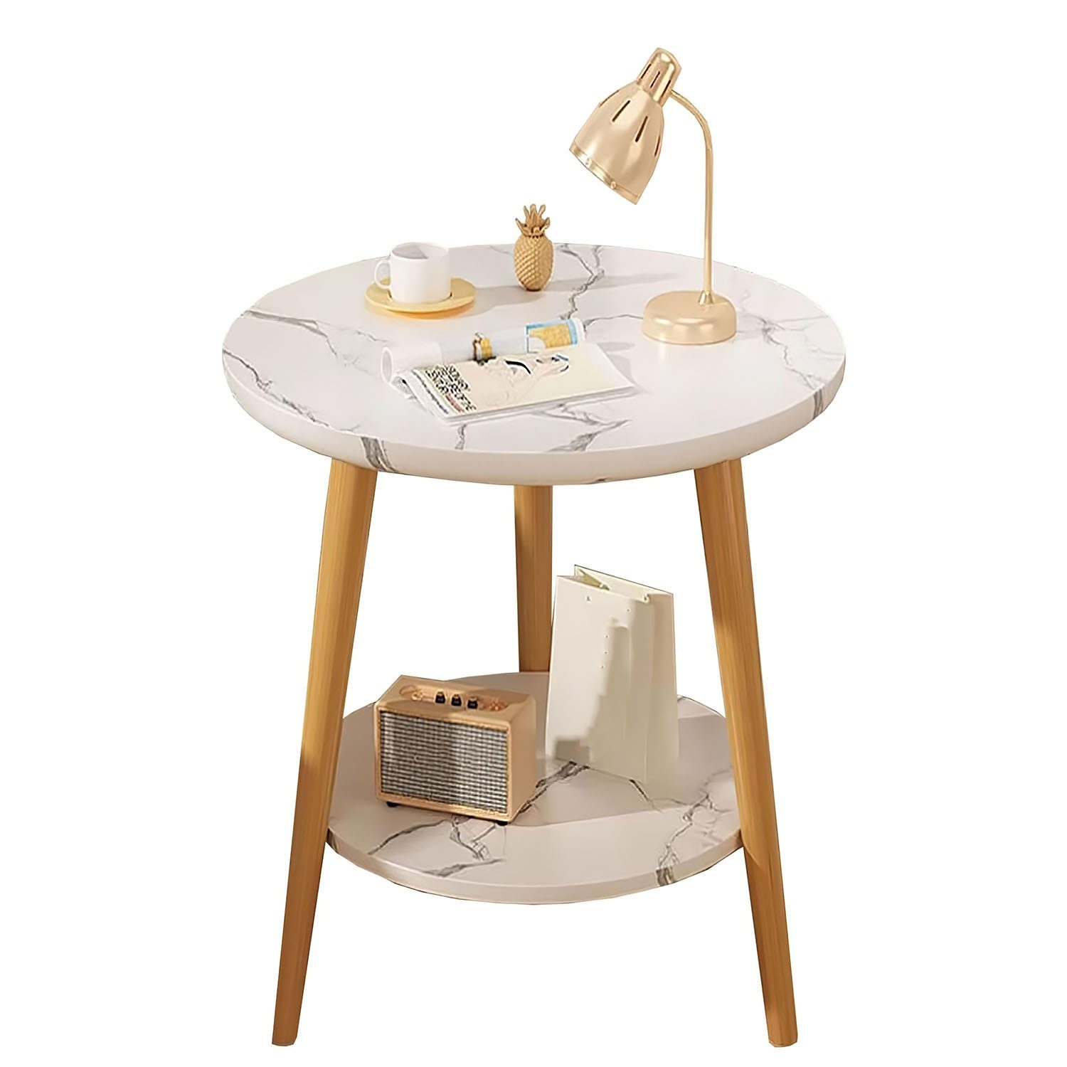 HEYHIPPO Beistelltisch Warmweißer doppelschichtiger Couchtisch aus Holz kle günstig online kaufen