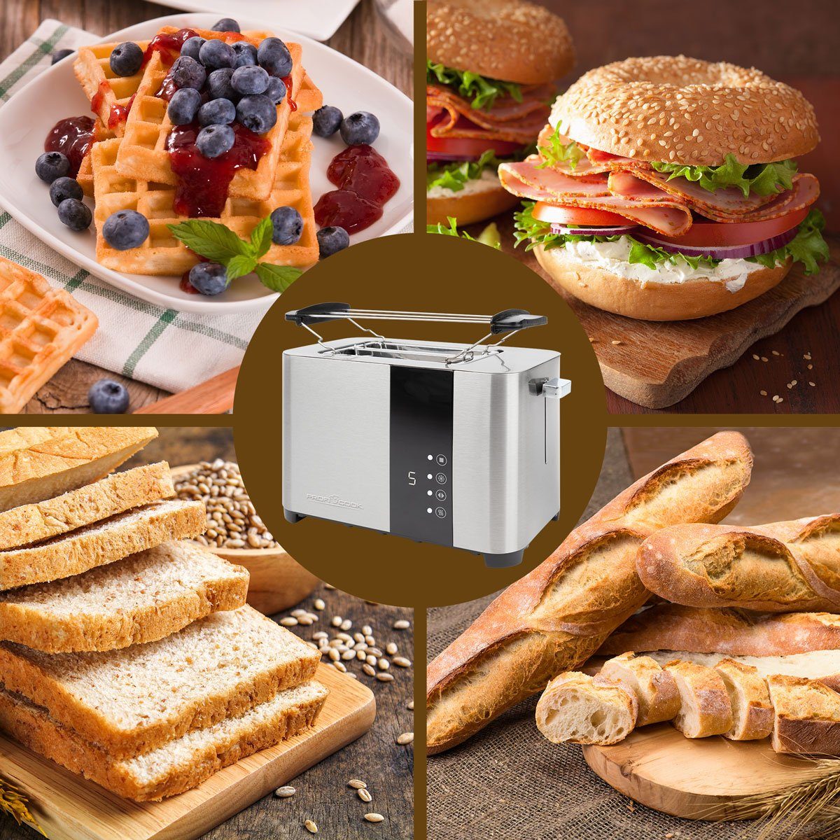 Senor Edelstahl Scheiben, 1250, PC-TA Touch-Bedienung, ProfiCook mit Toaster Toaster 2