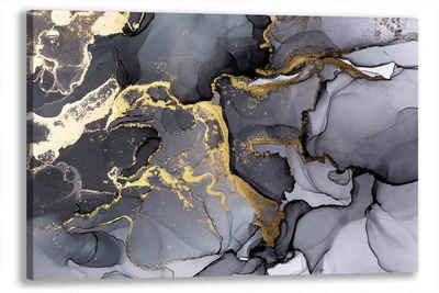 Leinwando Gemälde Wandbild Abstrakt / Abstraktes Liquid - Grau-Gold - Quer