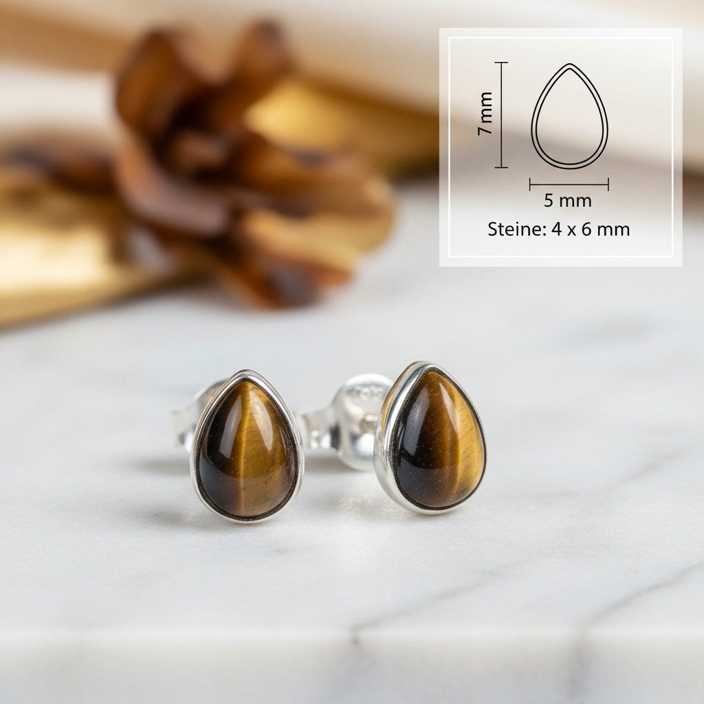 mantraroma Paar Ohrstecker SAMA Tropfen aus 925 Silber mit Tigerauge (Paar, Paar Ohrringe mit Schmuckbeutel), 925 Sterling Silber Ohrringe für Damen