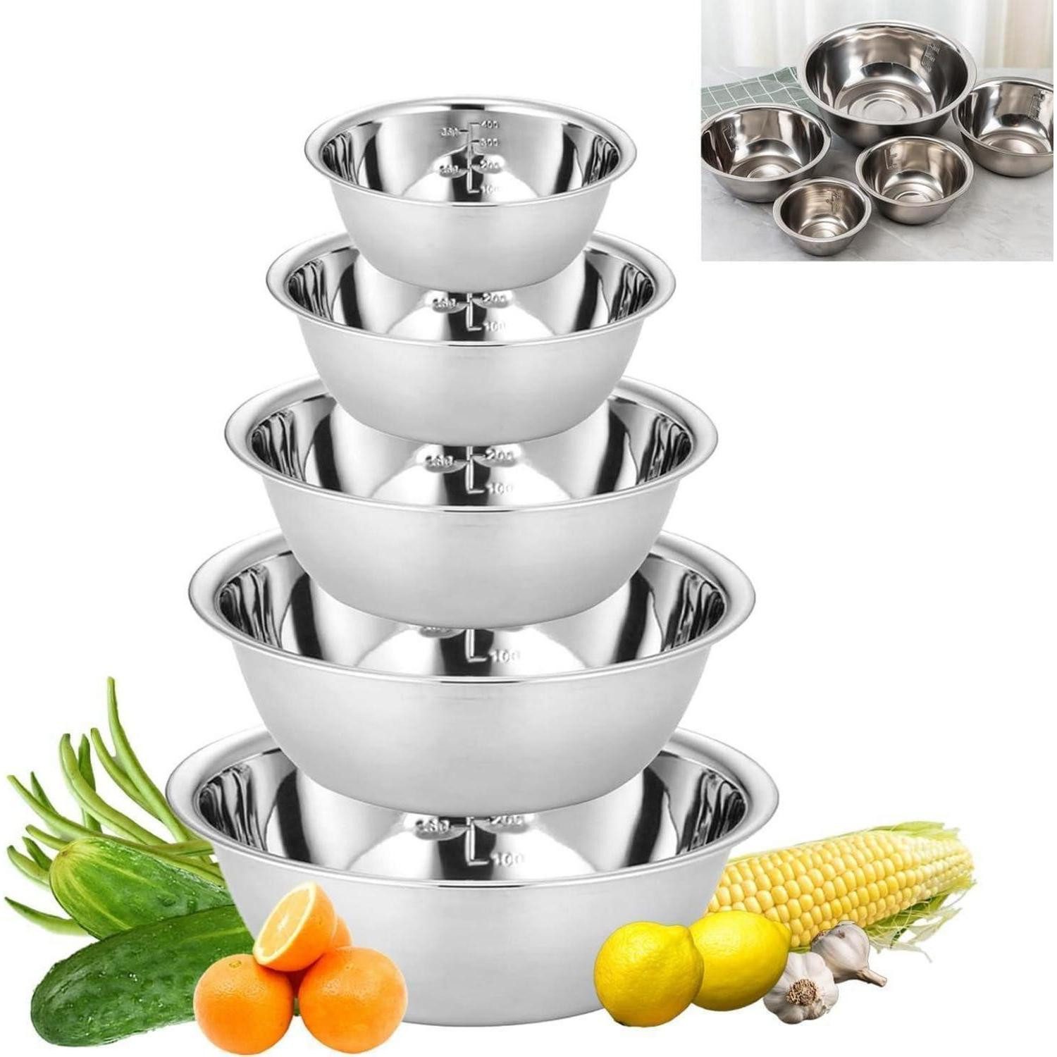 LuxusKollektion Rührschüssel Rührschüssel Set 5-teilig Edelstahl, Metall