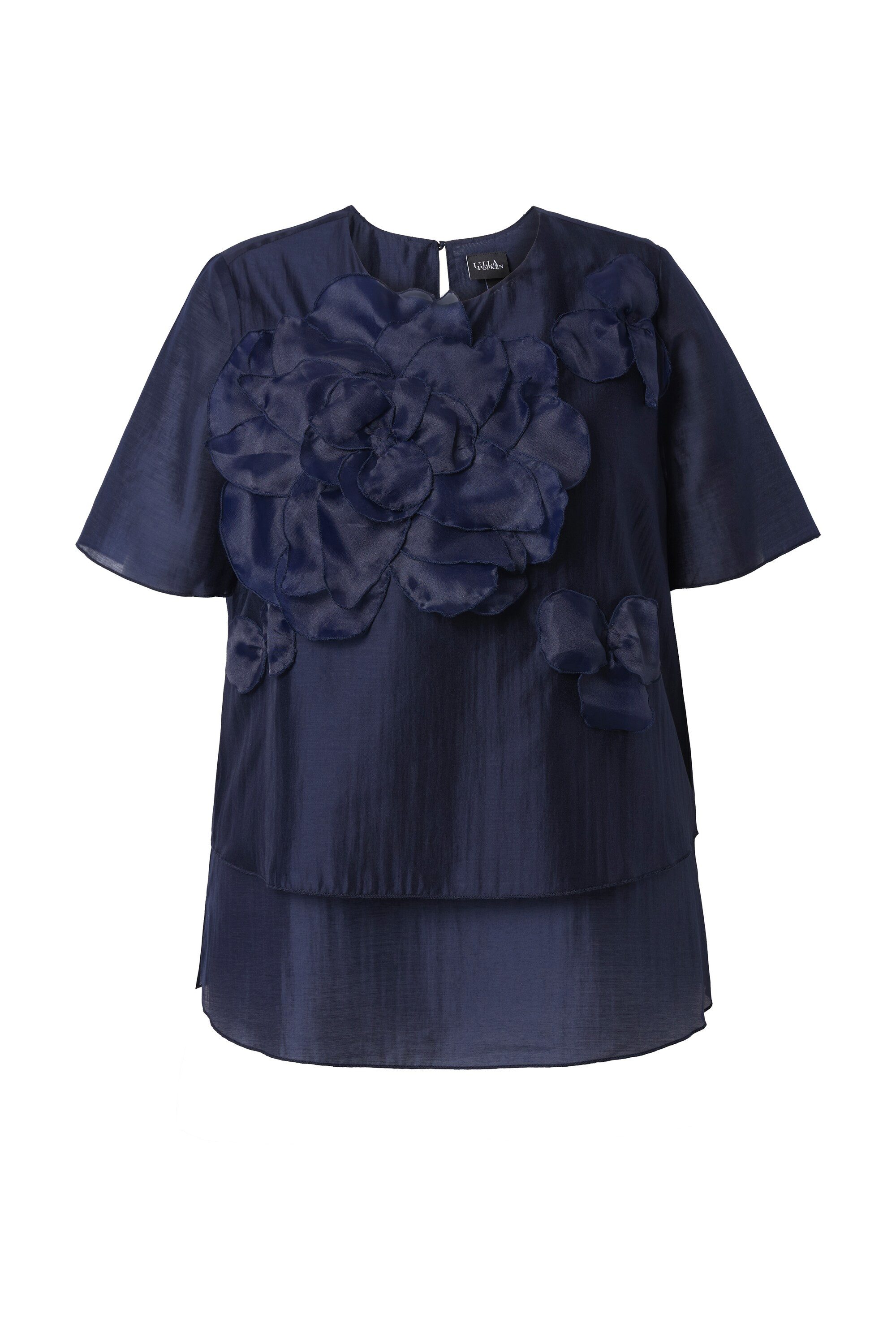 Ulla Popken Spitzenbluse Chiffonbluse Blüten-Applikationen Rundhals günstig online kaufen