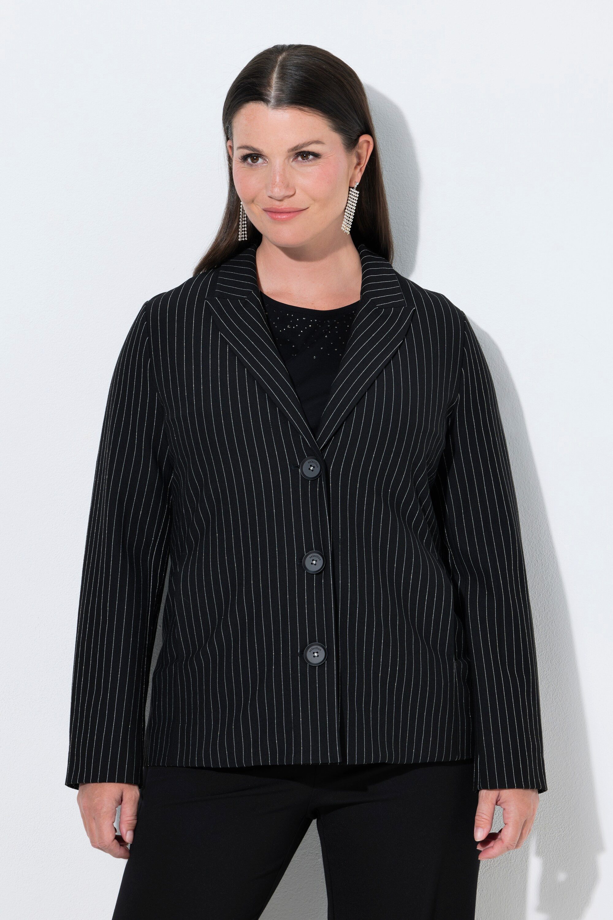 Ulla Popken Sommerjacke Jacke Silber-Nadelstreifen A-Linie Reverskragen
