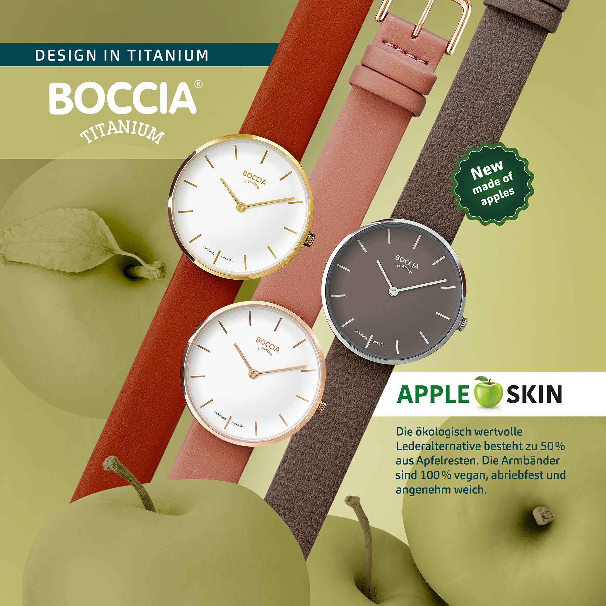 Boccia Boccia Titan Damenuhr Appleskin - 3334-05 Quarzuhr Rot