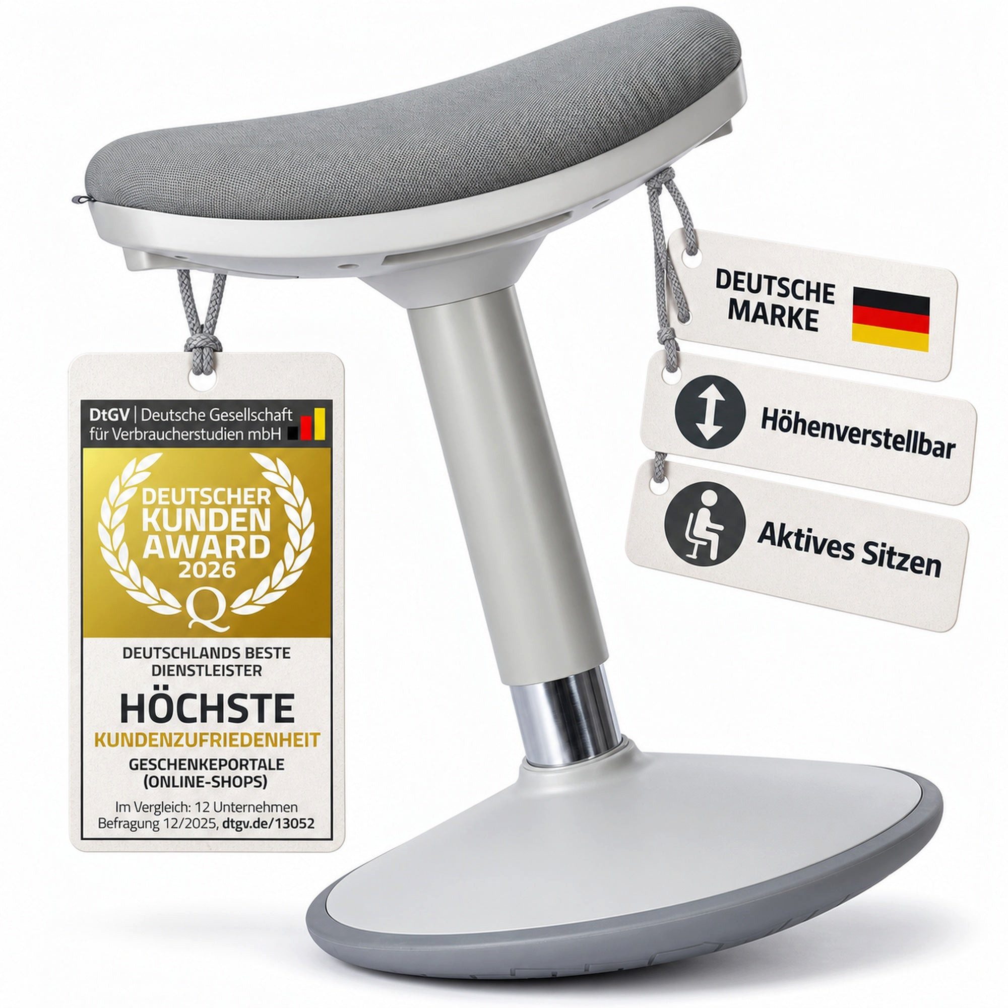 Werkfox Hocker Ergonomischer Schwinghocker höhenverstellbar für aktives Sitzen, Rutschfester Stehstuhl für Büro & Homeoffice