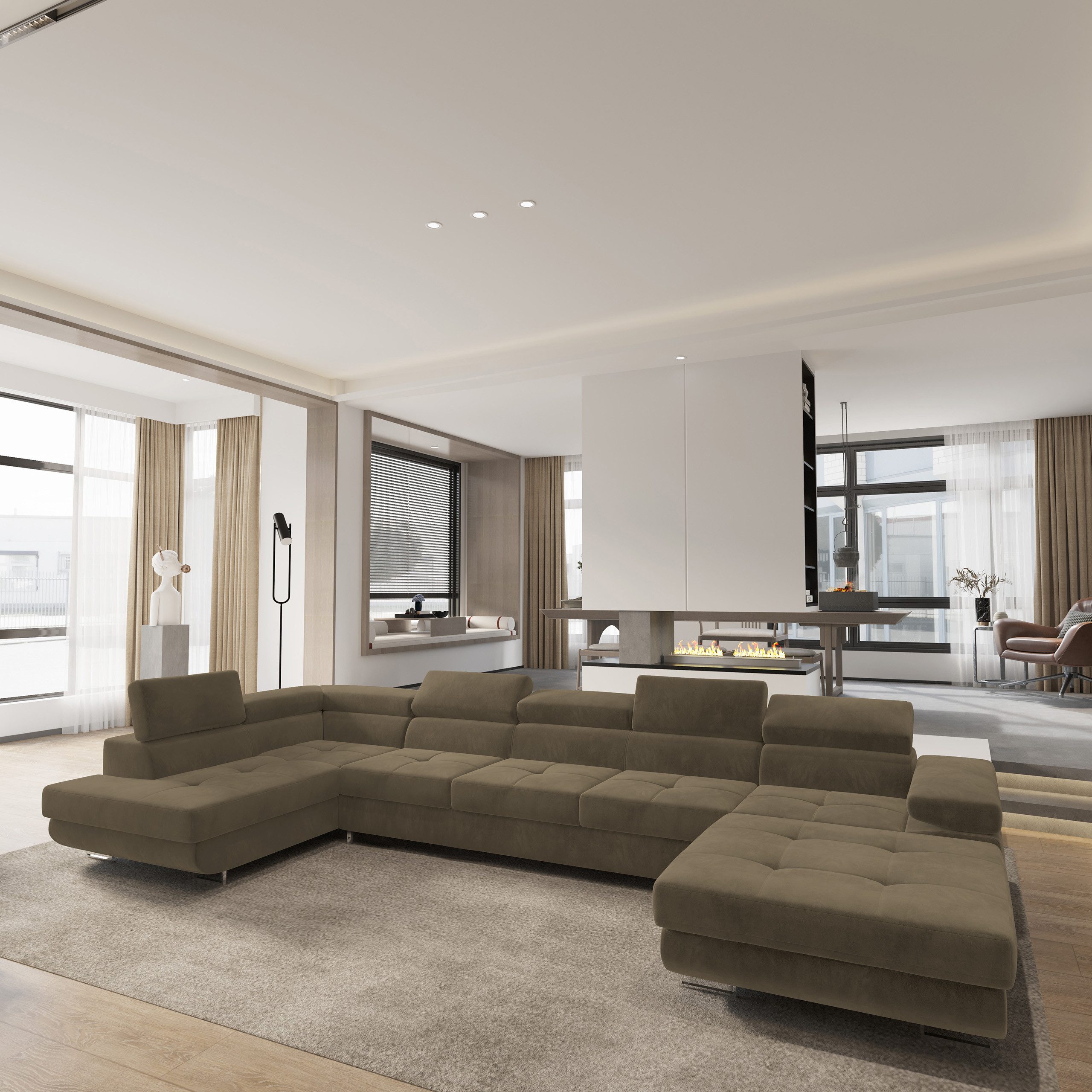 Masseno Ecksofa TORIVA mit Schlaffunktion U-Form, Sofa mit Bettkasten