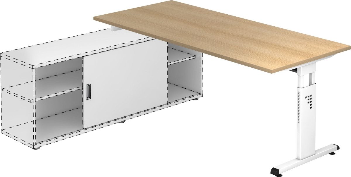 HAMMERBACHER Schreibtisch Anbauschreibtisch T-Fuß 180x80cm Eiche/Weiß
