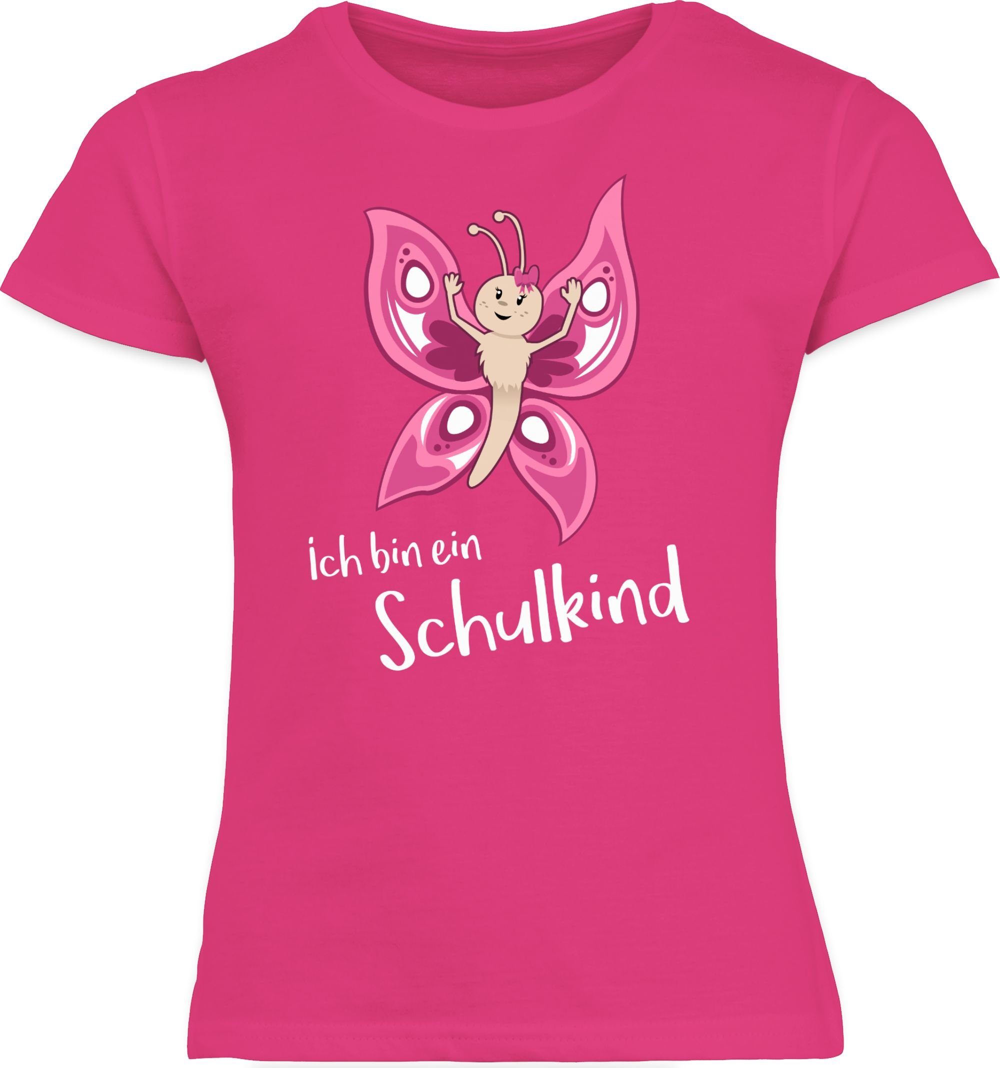 Shirtracer T-Shirt Ich bin Einschulung Schulkind ein Mädchen 1 Schmetterling Fuchsia