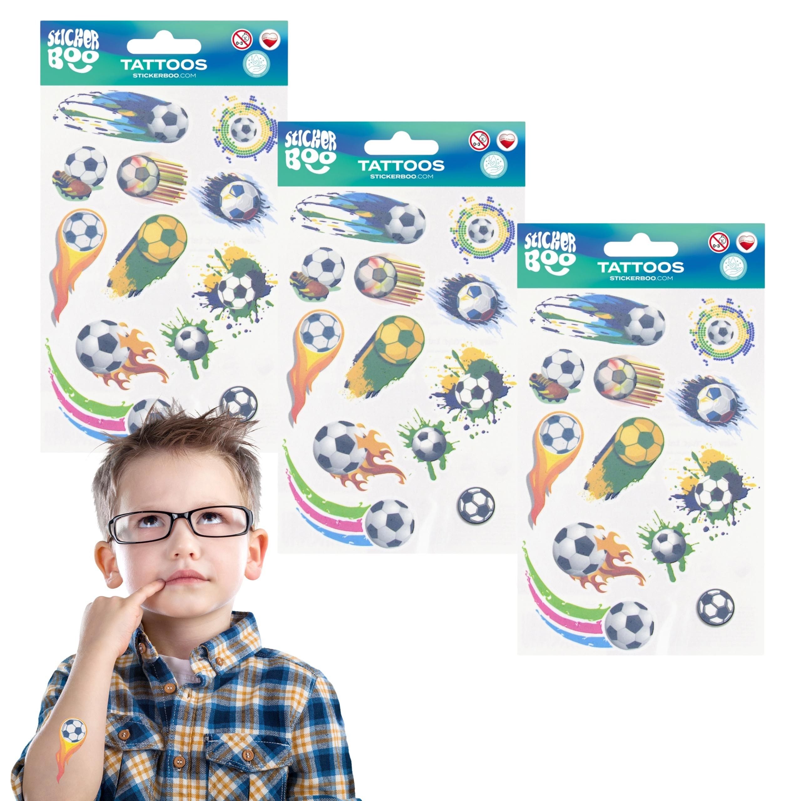 Sarcia.eu Stickerbuch Fußball Kinder-Tattoo-Set, abwaschbare Kinder-Tattoos x3