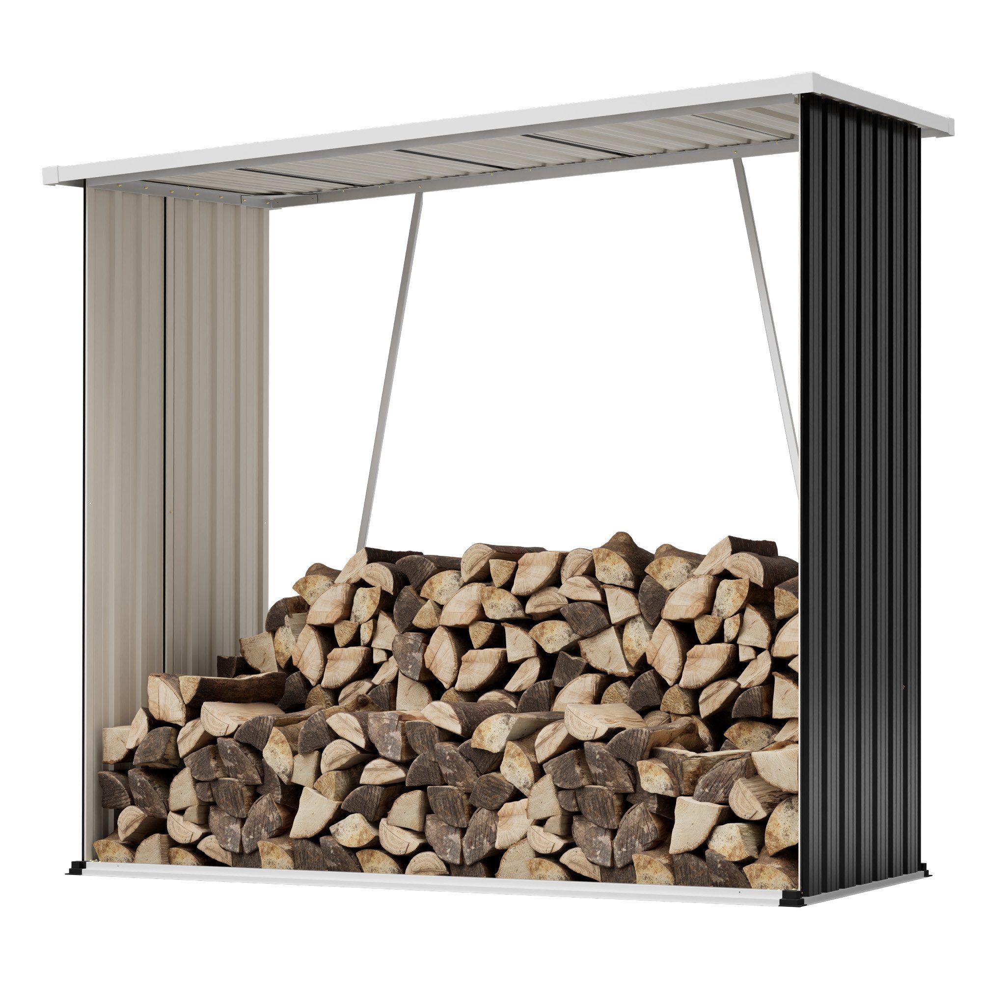 Blossom Kaminholzregal Brennholzunterstand aus verzinktem Stahl Wetterfestes Garten Holzregal, BxTxH:172.3x88x158.1 cm, wetterfest Gartenholzregal Regal mit Dach, 172 x 88 x 158 cm