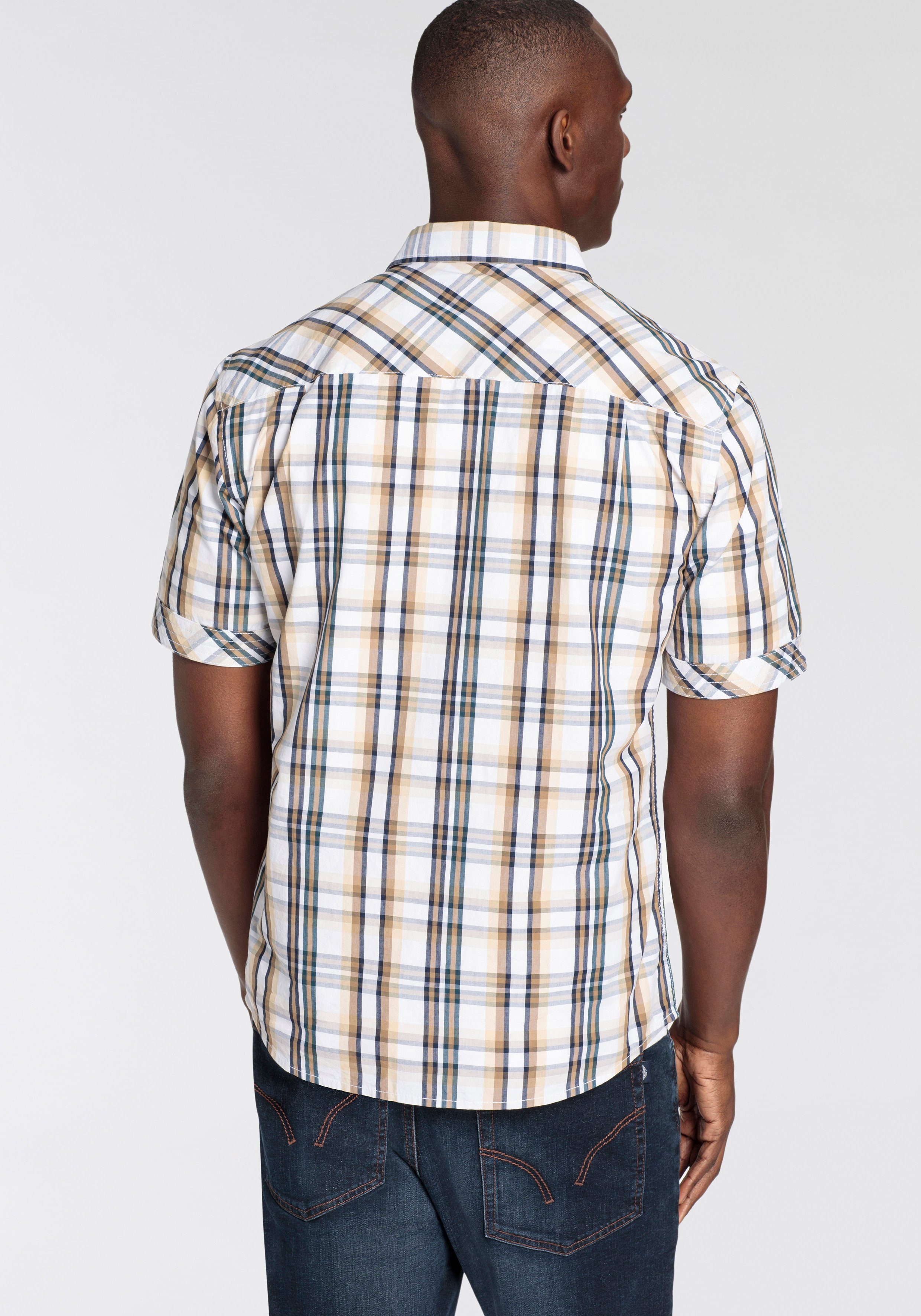 Man's World Kurzarmhemd im Karomuster mit kleinem Brustprint