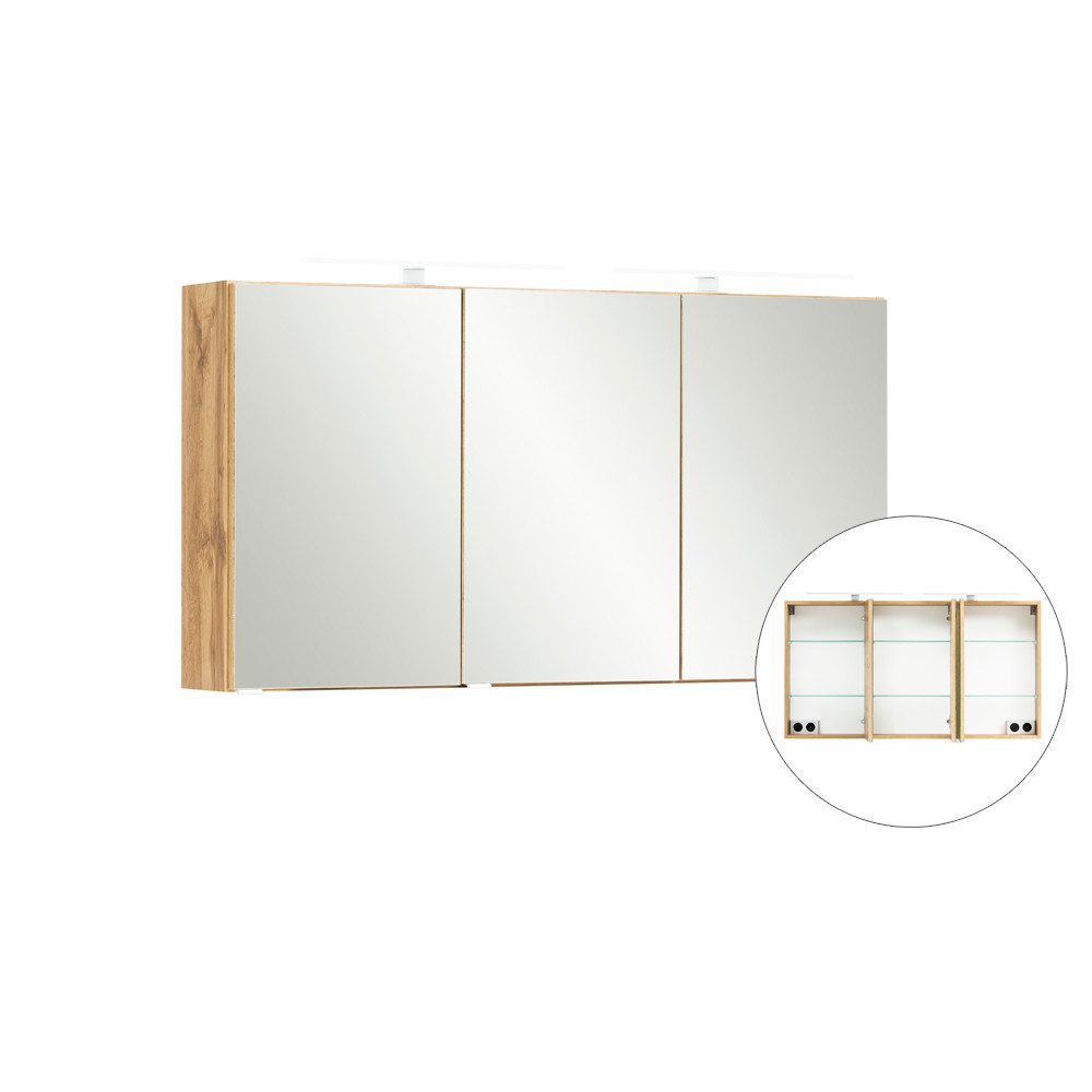 Lomadox Spiegelschrank VIDAGO-03 Wotan Eiche Nb. mit LED Beleuchtung 120/64/20 cm