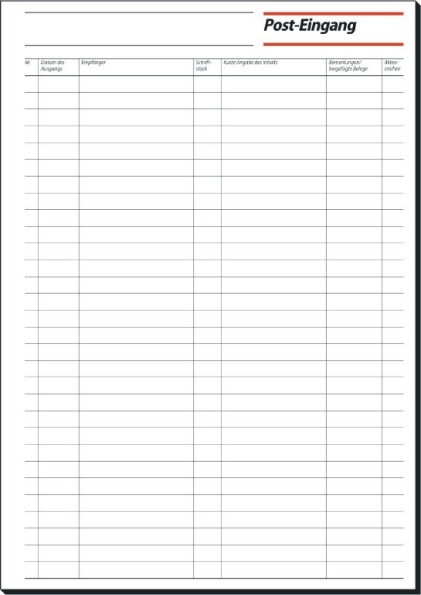 Formularblock Post-Eingangs-/Ausgangsbuch A4 hoch beidseitig bedruckt alle Blätter f