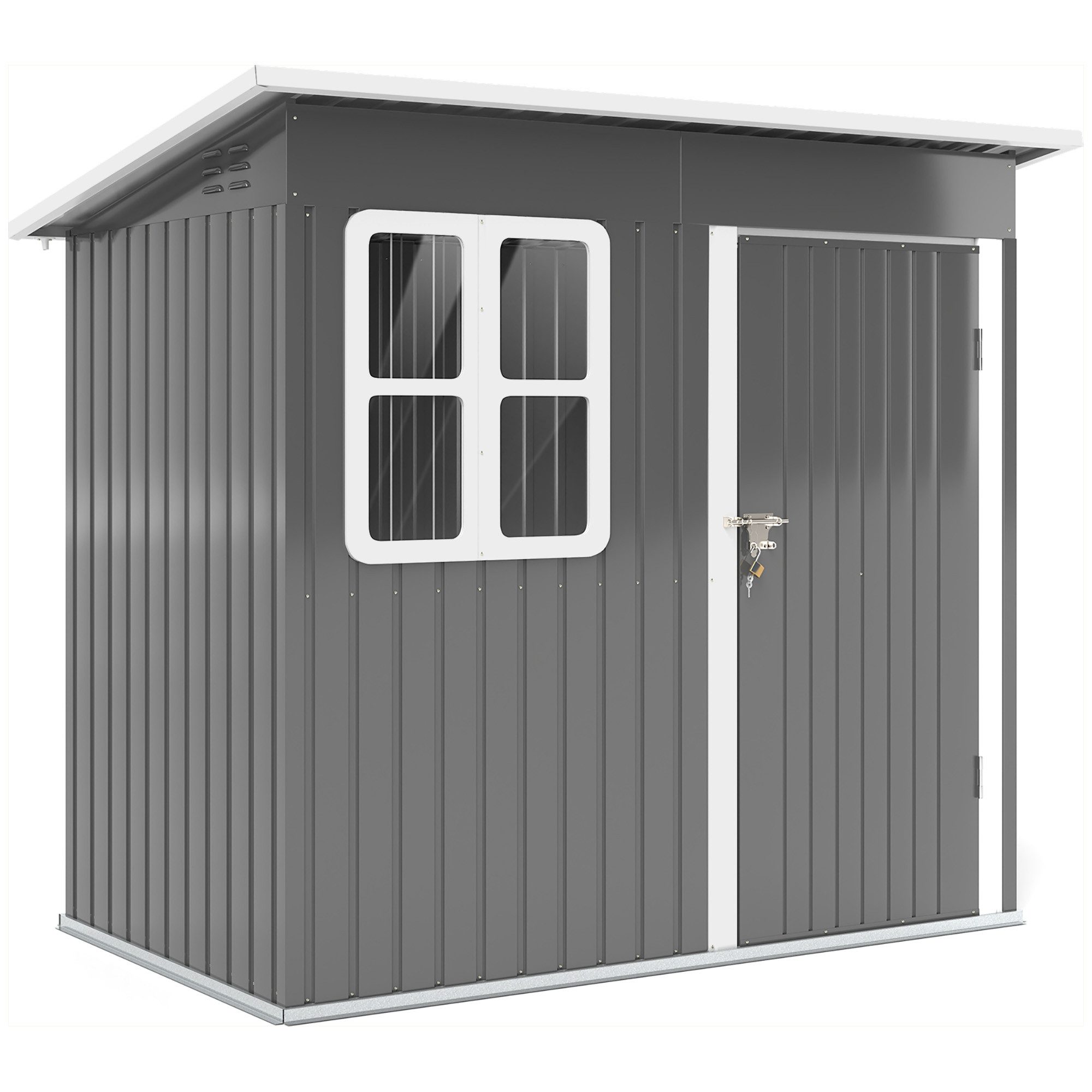 CHICFURN Gerätehaus 2,55m², 221x133x190/173cm, Stahl-Gartenhaus mit Pultdach, für Garten, BxT: 211x133 cm, (Packung, 1 St., Gartenschrank für Hinterhof), abschließbarer Tür & Fenster – als Fahrradgarage & Gartenschrank