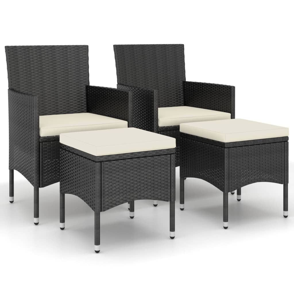 furnicato Gartenstuhl 4-teiliges Gartenstuhl- und Hocker-Set aus schwarzem PE-Rattan, 53x58x (4 St)