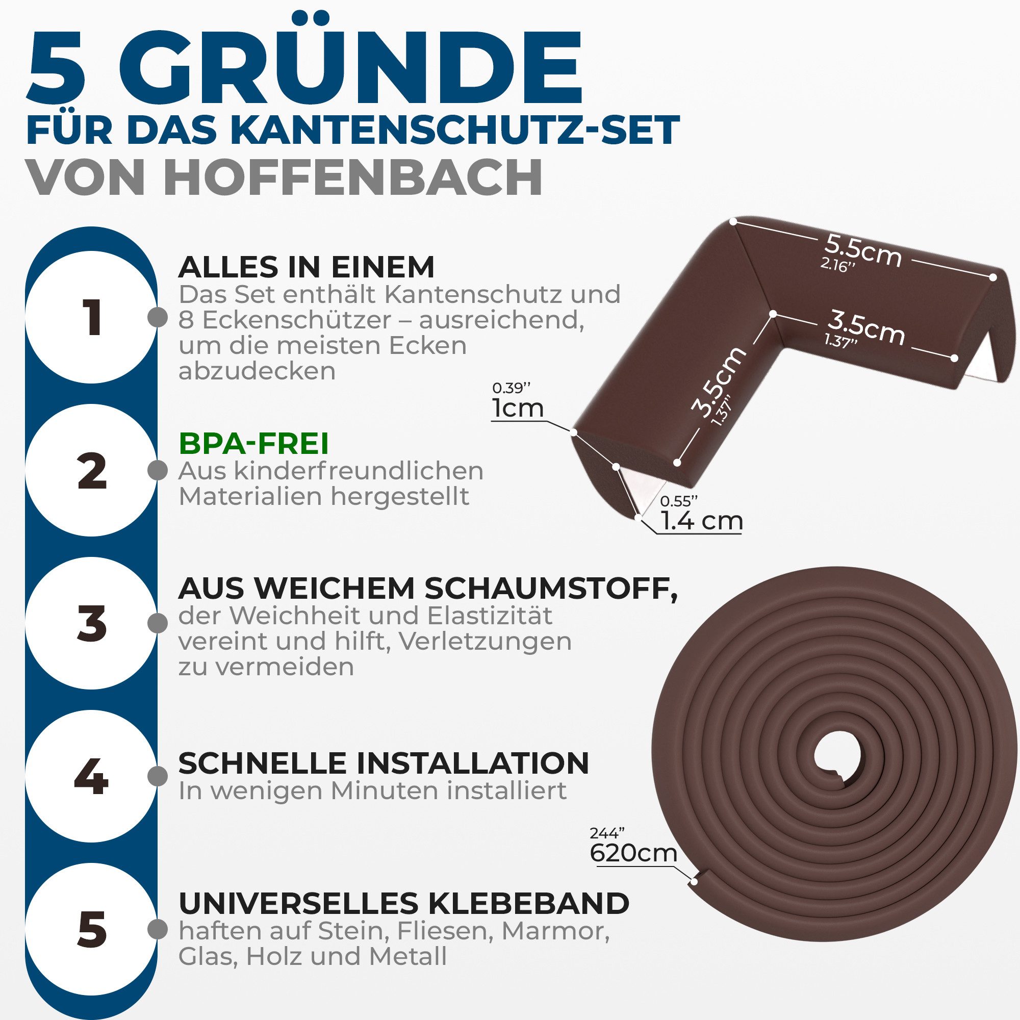 Hoffenbach Kindersicherung Kantenschutz-Set aus Schaumstoff, Eckenschutz und Fingerschutz