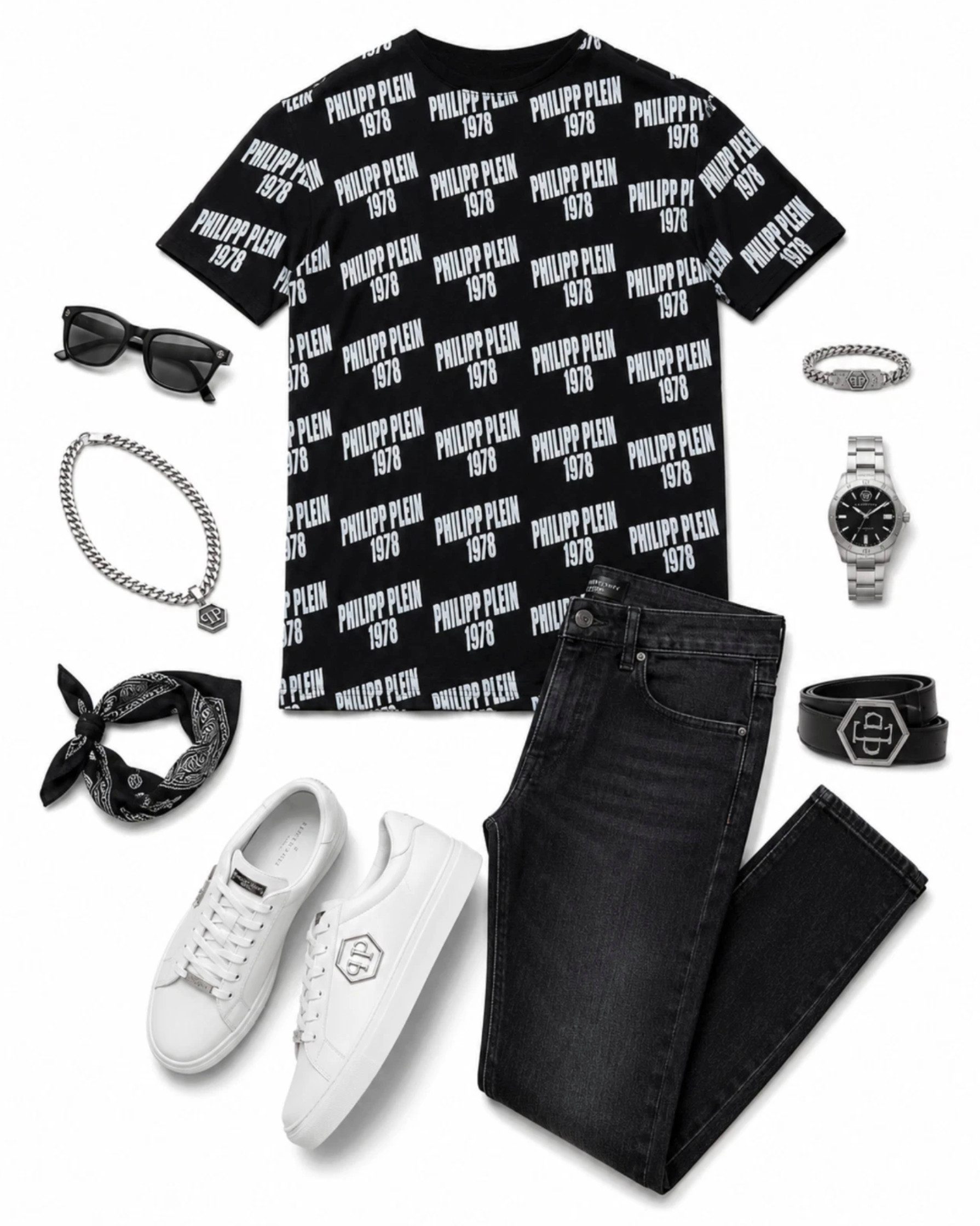 PHILIPP PLEIN T-Shirt Multi Logo Slim Fit Baumwolle Stretch Ideal für Streetwear, Freizeit, Urlaub und City-Looks – Bild 4 von 5