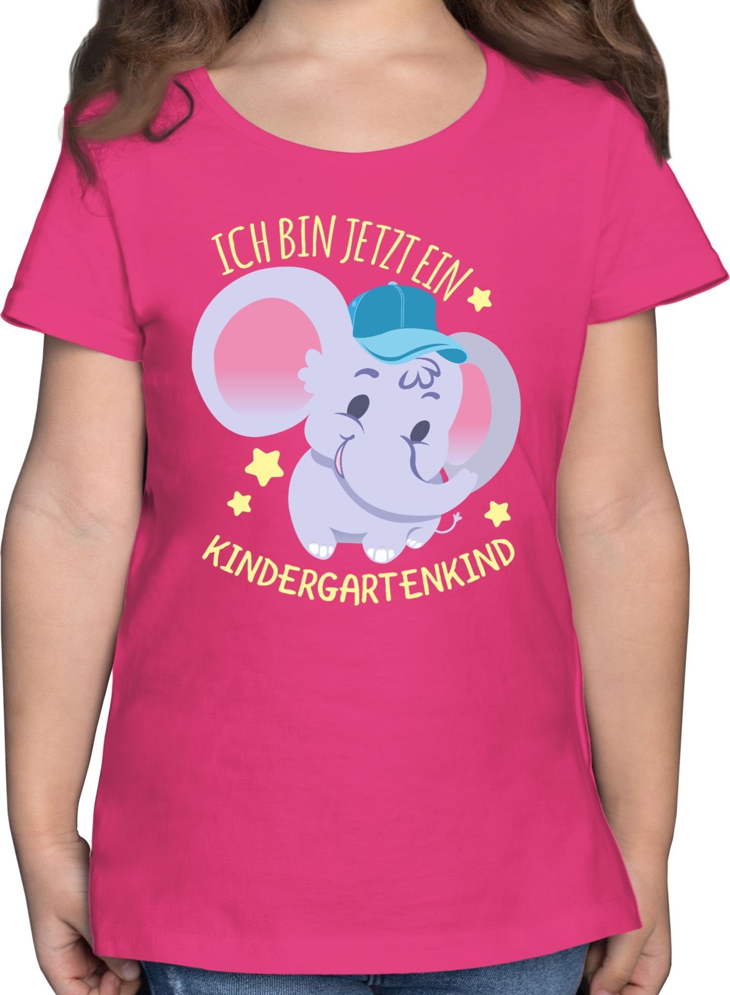 Shirtracer T-Shirt ich bin jetzt ein Kindergartenkind - Süßer Elefant Hallo Kindergarten 1 Fuchsia
