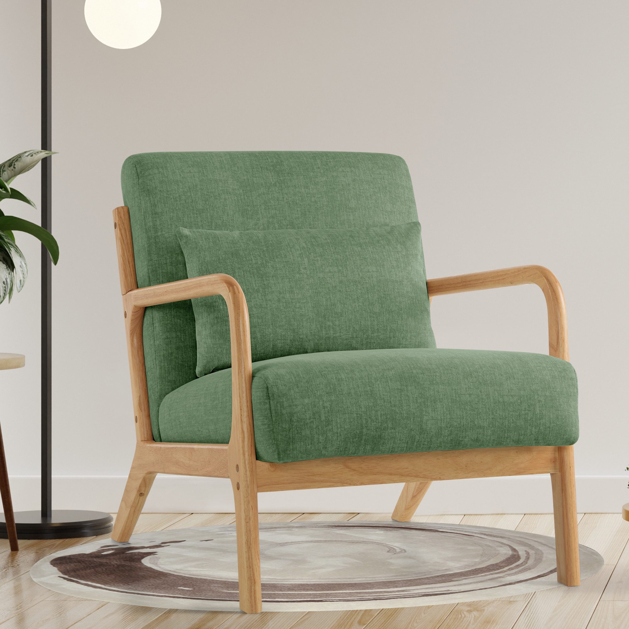 Aunekiv Sessel mit Kissen & Holzrahmen, Lesesessel, Mid-Century Sessel (1-St), Perfekt als Relaxsessel für Wohnzimmer und kleine Räume – Bild 3 von 5