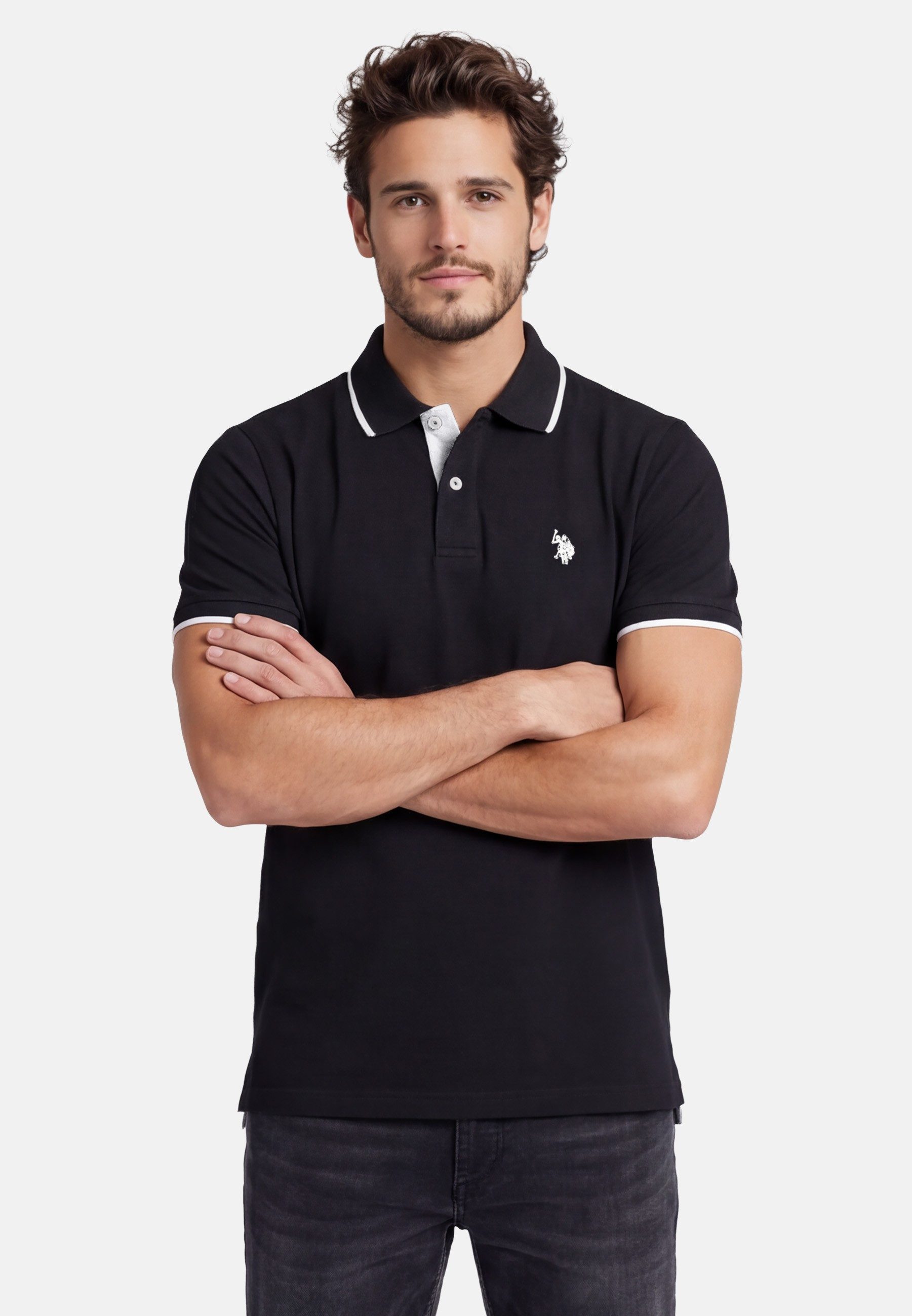 U.S. Polo Assn. Poloshirt USTristaan Klassisches Shirt mit Knopfleiste und Logostickerei Herren Piqué aus Baumwolle mit Kontraststreifen