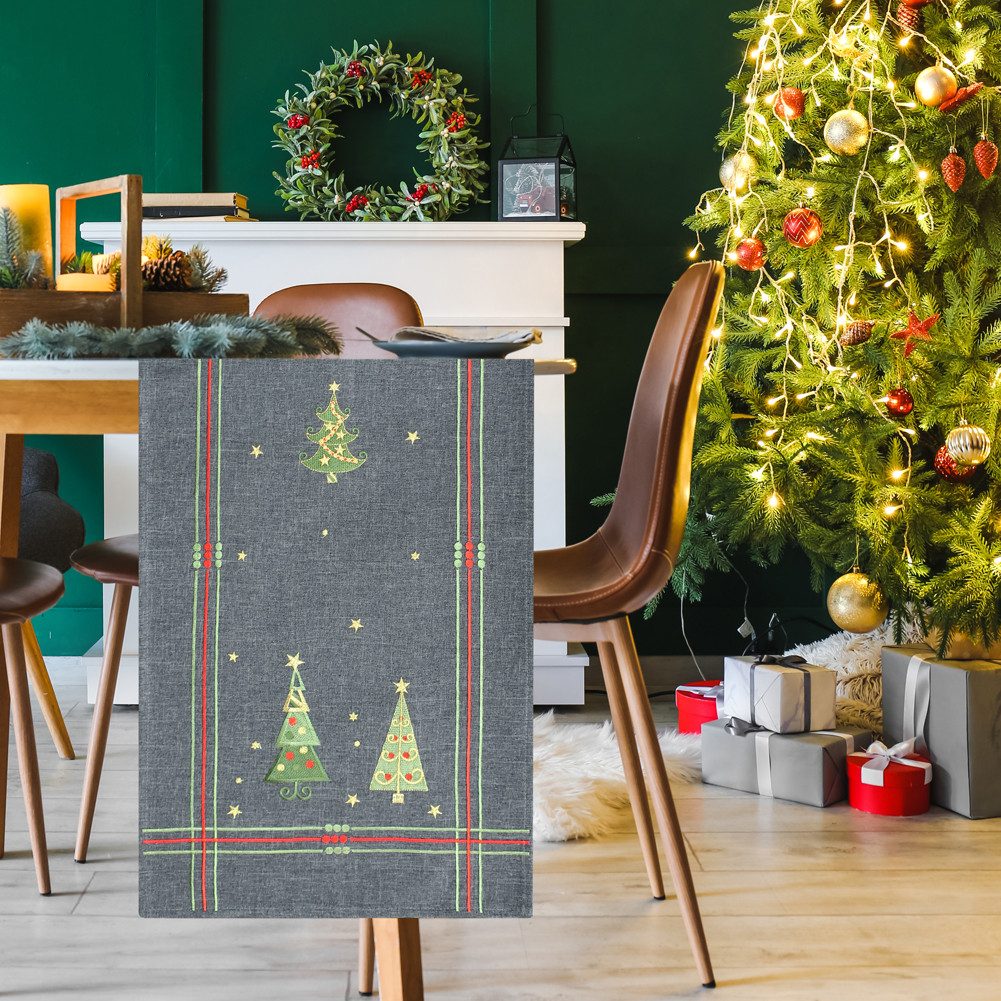 DecoHomeTextil Heimtextilmanufaktur Tischdecke Leinen Optik Christmas wasserabweisend, Weihnachten, Tanne, X-Mas, wasserabweisend