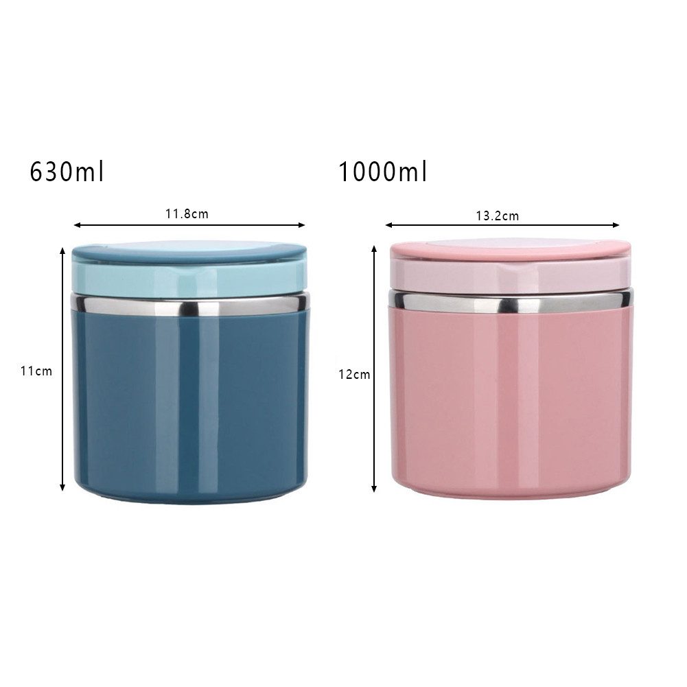 GarveeMore Bowle-Set Tragbare Edelstahl Frühstückstasse Suppenschüssel mitHenkel Thermische, 630/1000ML Thermischer Vorratsbehälter Versiegelte Bento Box MitHen – Bild 2 von 5