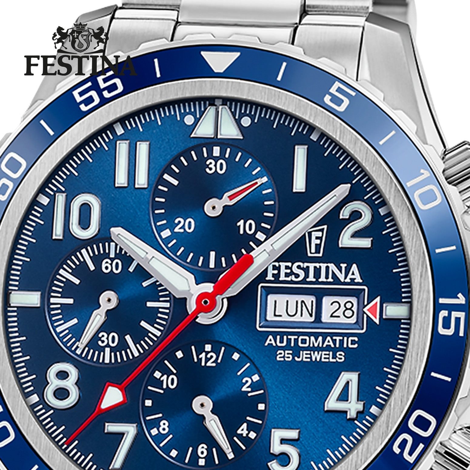 Festina Multifunktionsuhr Festina Herrenuhr Swiss Made Armbanduhr, (Multifunktionsuhr), Herren Armbanduhr rund, Edelstahlarmband silber, Elegant