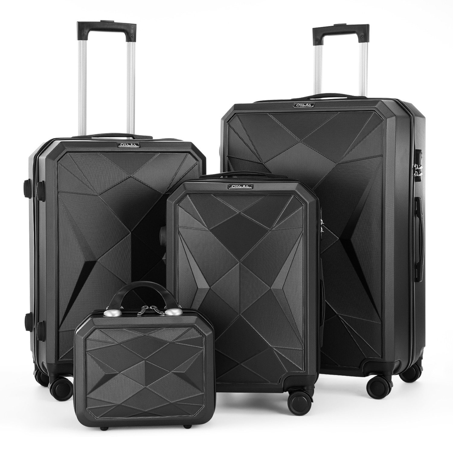 kehot Trolleyset Hartschalenkofferset Kofferset 4tlg. S-M-L-XL, Schwarz, (Hard Shell Trolley Koffer Reisekoffer Reisekofferset), Gepäck Rollkoffer Schloss 4 Rollen ABS-Hartschale Teleskopgriff