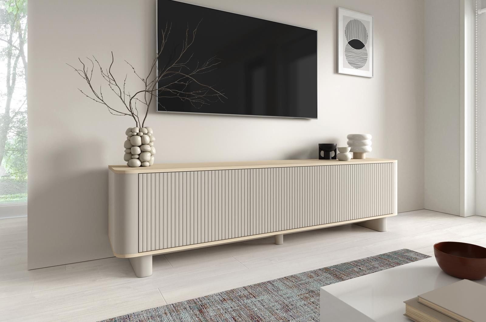 Compleo TV-Schrank modern und Japandi Design, Lowboard 200 cm breit MADE IN EU, TOPSELLER
