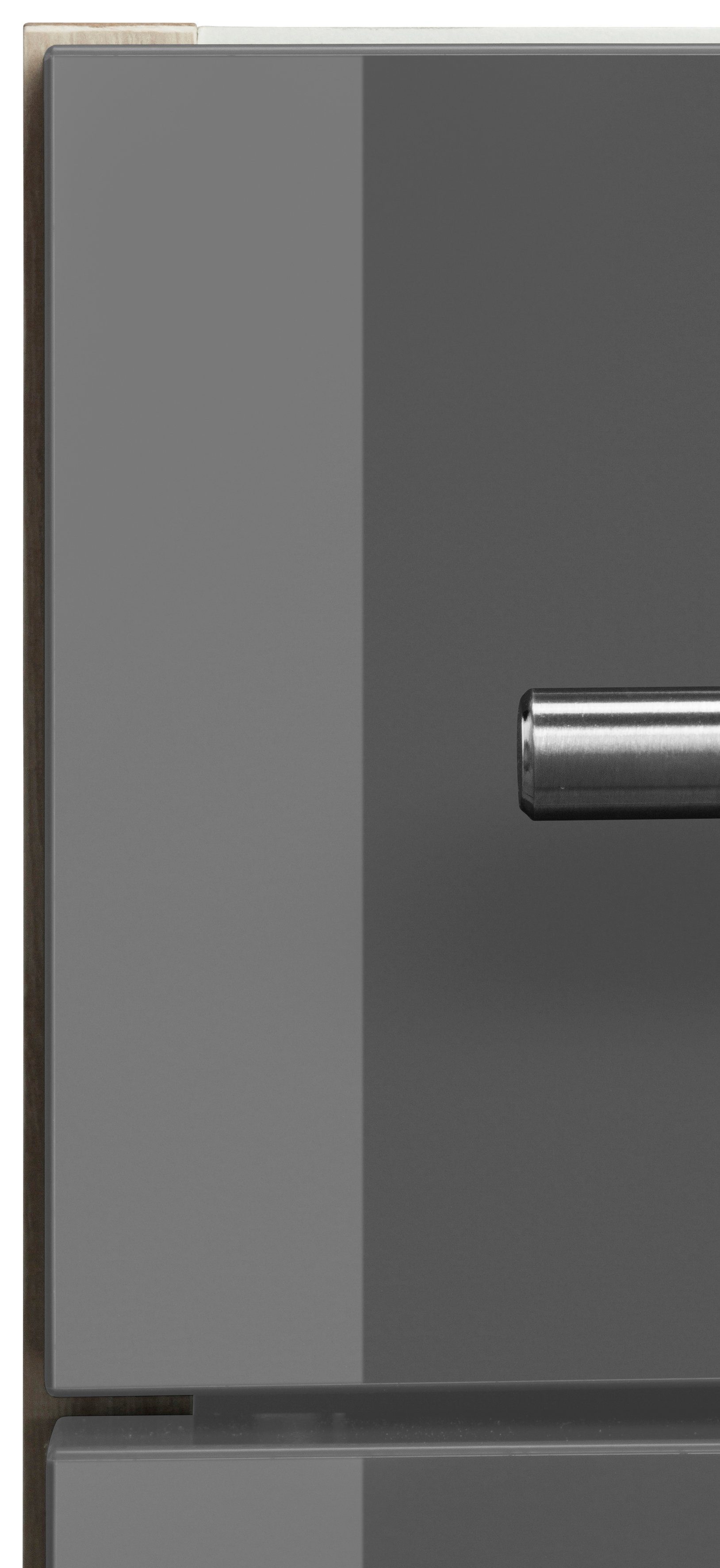Unterschrank cm | 60 höhenverstellbaren OPTIFIT breit, Bern Tür akaziefarben und Füßen mit Schubkasten, Hochglanz/akaziefarben mit grau