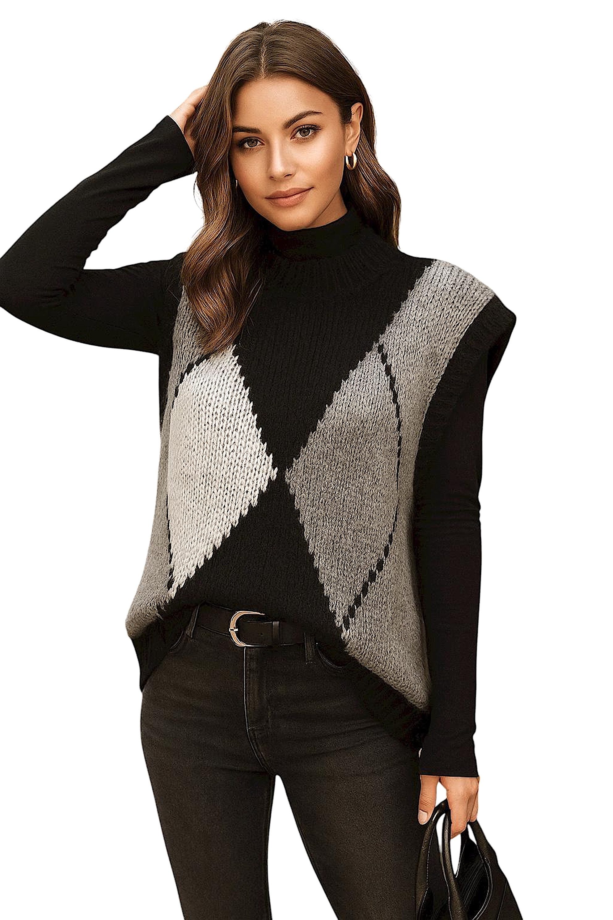 Worldclassca Pullunder WORLDCLASSCA Damen Strickpullunder Kariert Karo Muster Pulli Neue Kollektion - Stilvolle und gemütliche Strickmode für Damen