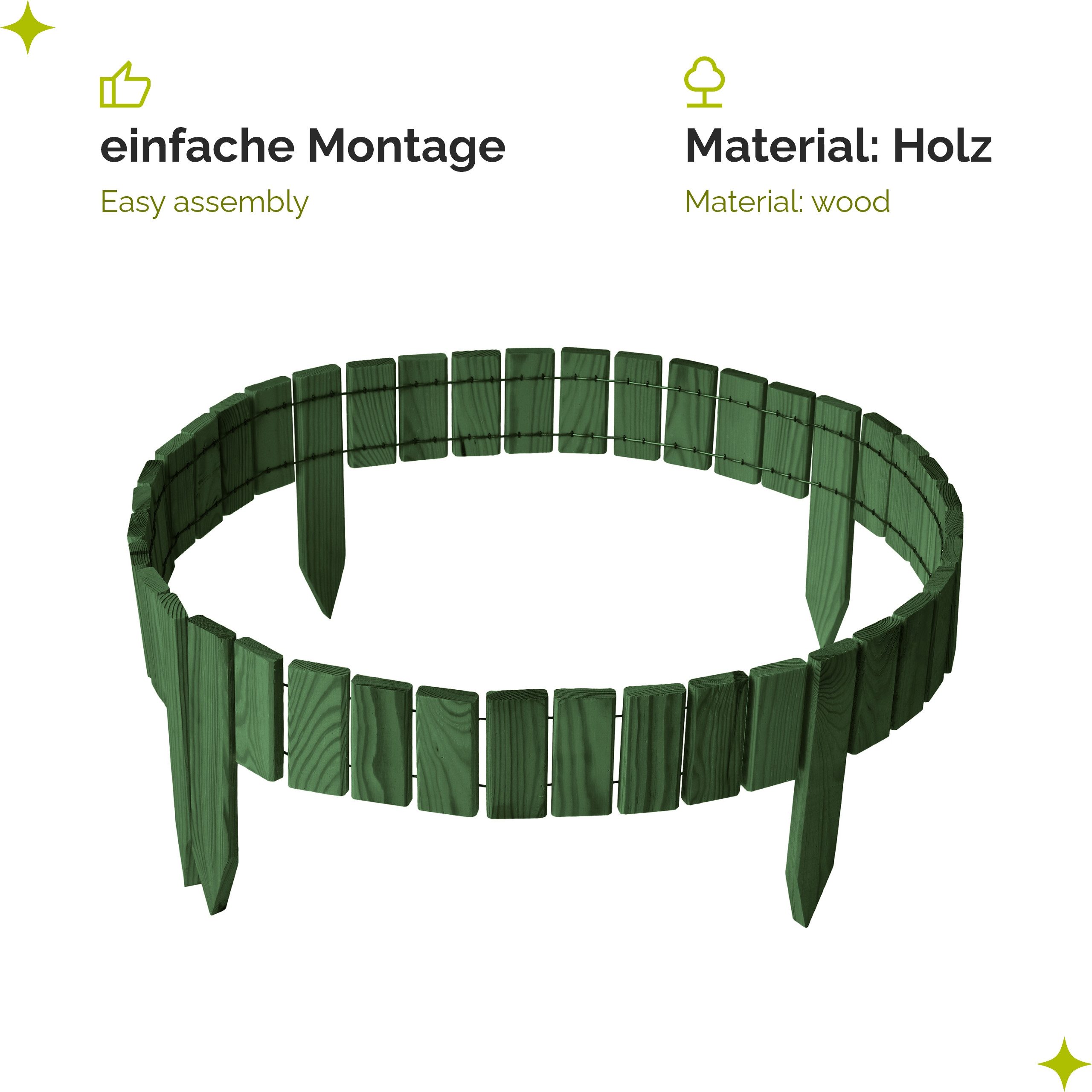 Garronda Rasenkante Beetumrandung Holz flexibel Garten Rollborder 200cm GD-0149