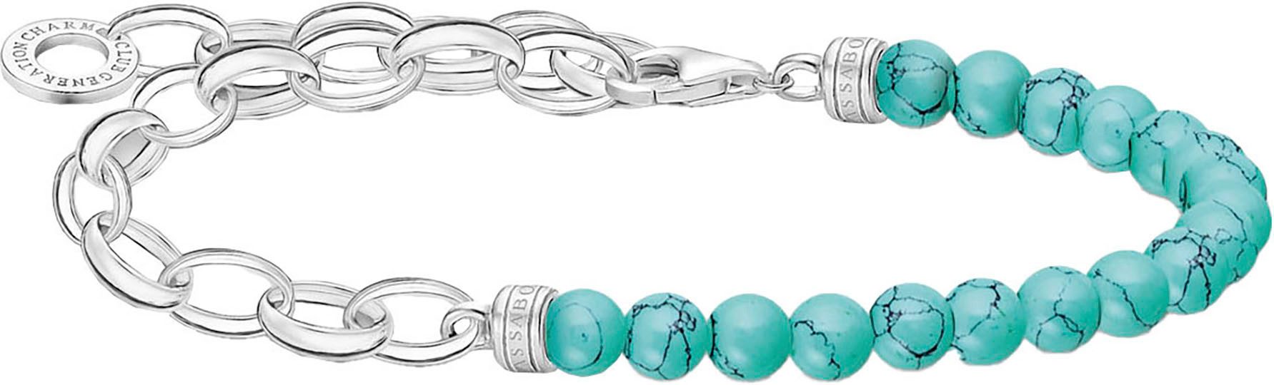 THOMAS SABO Charm-Armband mit Бисер, A2098-130-11-L19, A2098-404-17-L19, mit Onyx oder Türkis-Imitat