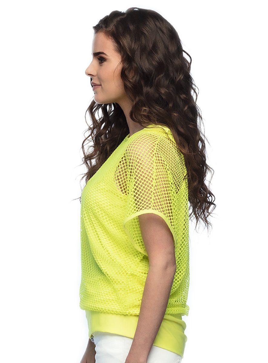 Boland T-Shirt Kurzarm Netzhemd neon-gelb Blickdichtes Tanktop mit übergest günstig online kaufen