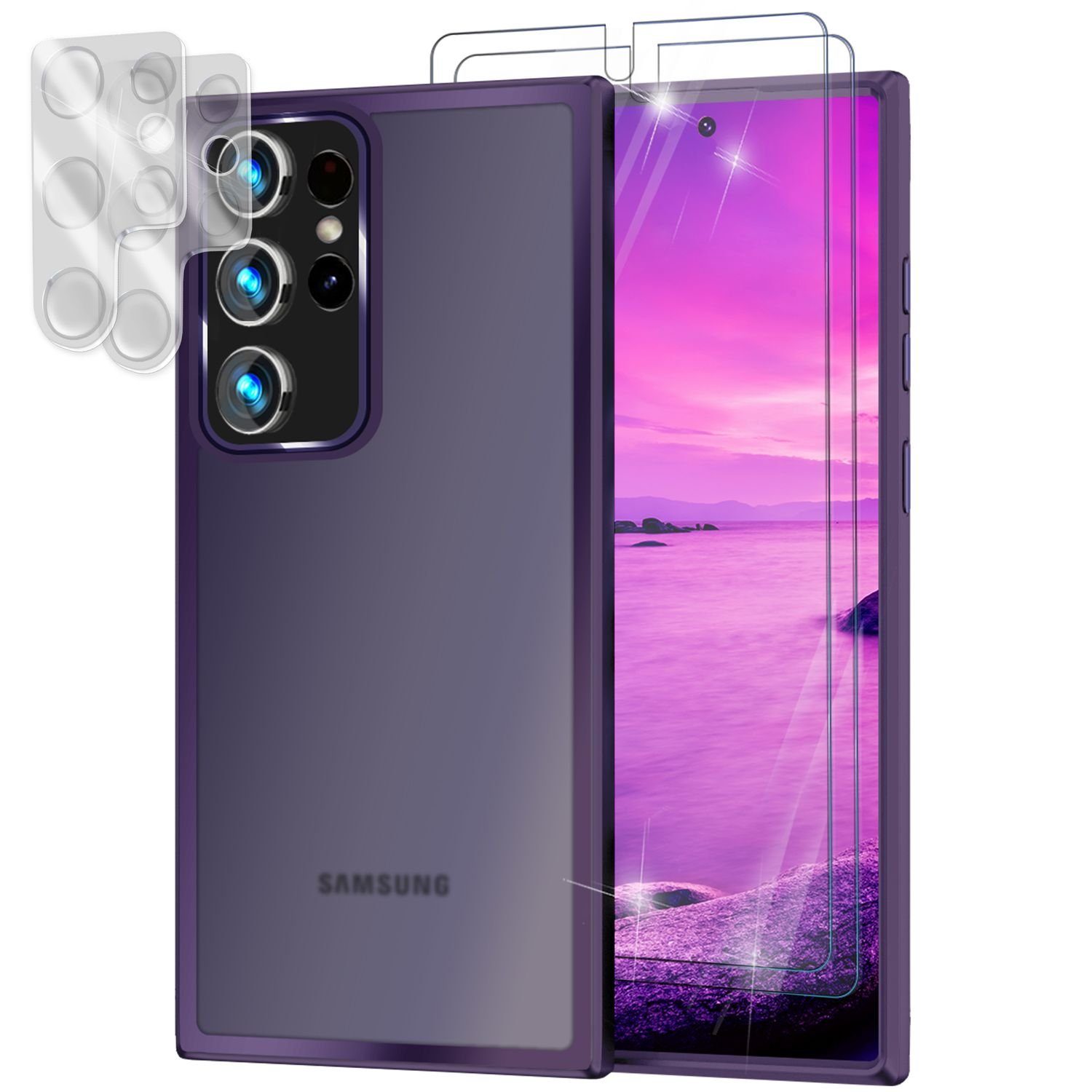 Nalia Smartphone-Hülle Samsung Galaxy S23 Ultra 17,3 cm (6,8 Zoll), Hybrid Hülle Semi-Transparent Matt / 2x Display- & Kameraschutz / Case
