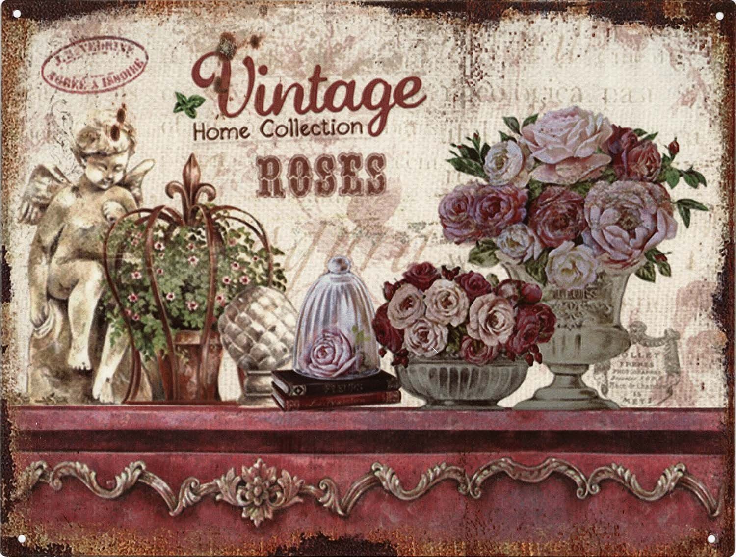 Metallschild Blechschild Vintage Home Collection Roses