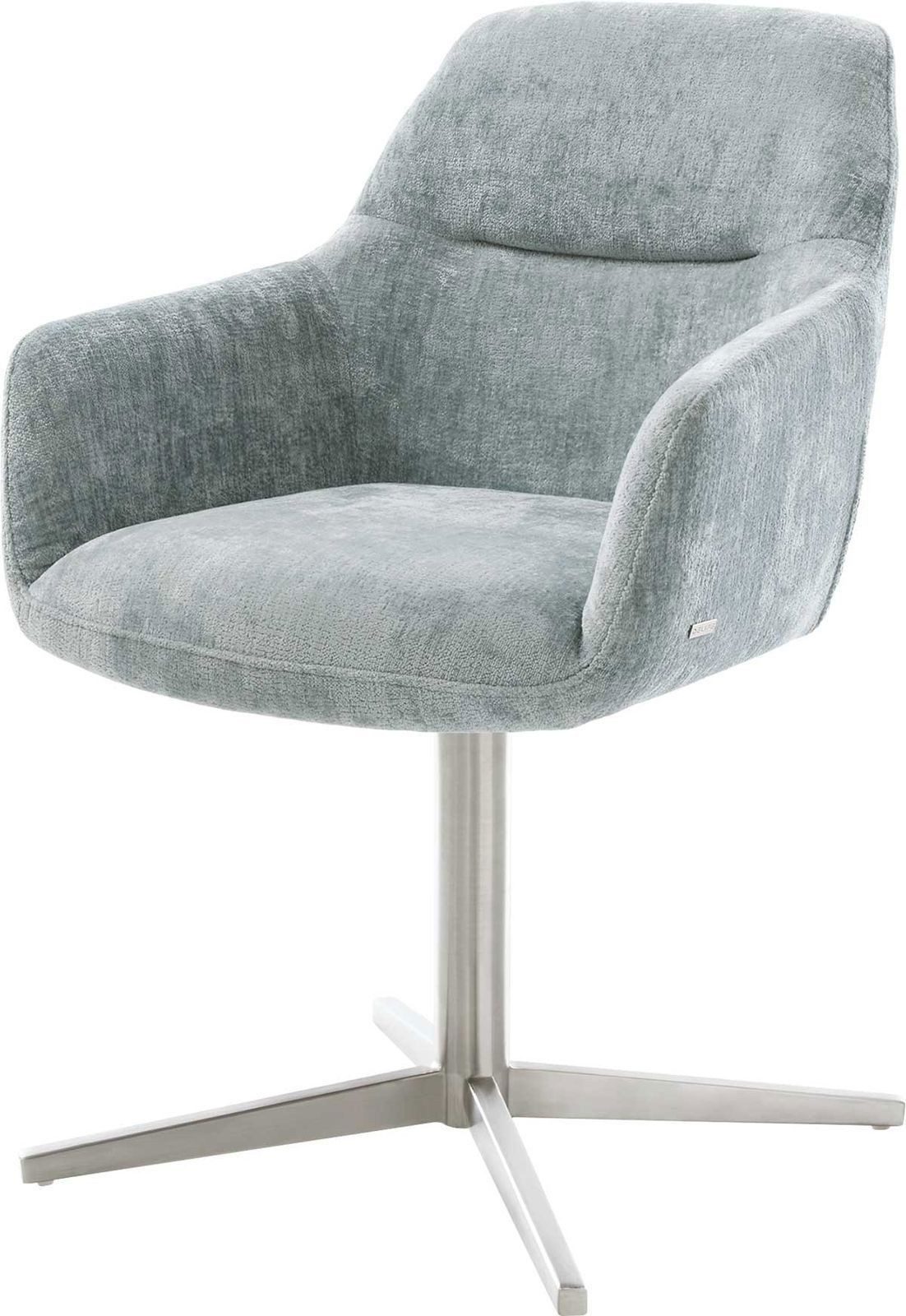 DELIFE Polsterstuhl Pejo-Flex, Fußkreuz Edelstahl Chenille Pastellblau 360° drehbar Taschenfederkern