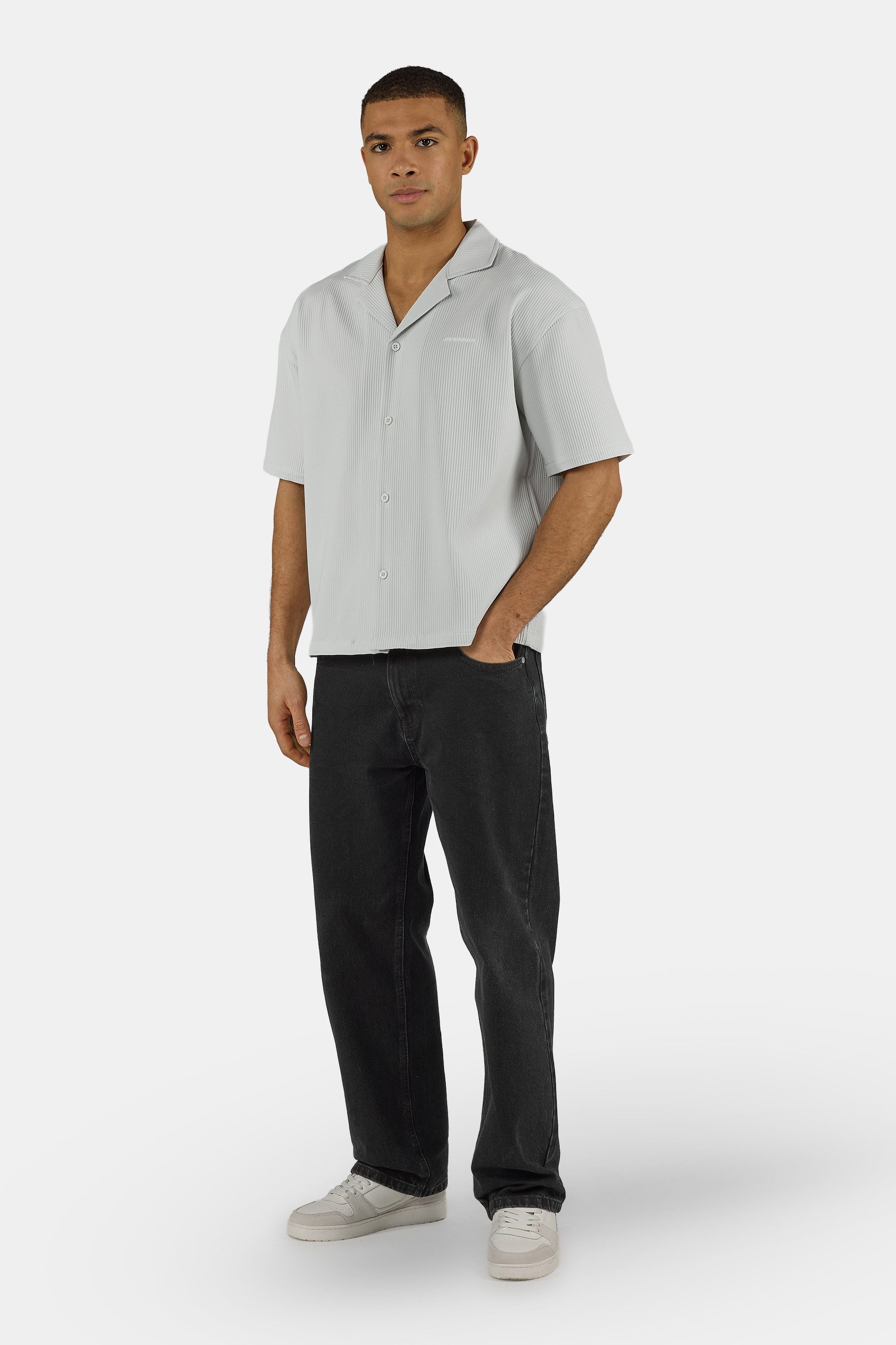 PEGADOR Kurzarmhemd TROY PLISSEE SUMMER SHIRT Baumwollmischung, regular fit