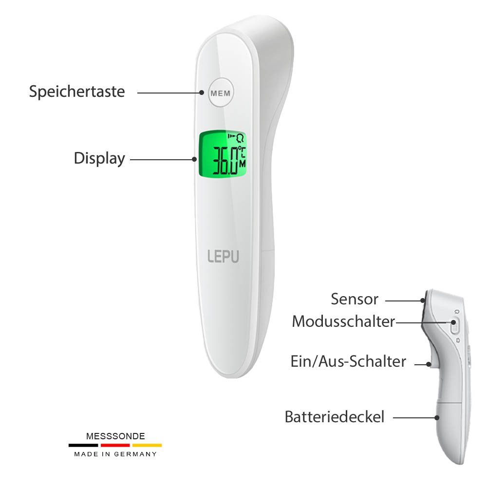 Display, Infrarot LCD LEPU Fieberthermometer Technik großer Fieberthermometer 1-tlg., für Speicher Ideal Kontaktlos, farbigen LFR30B, mit Infrarot Kinder,