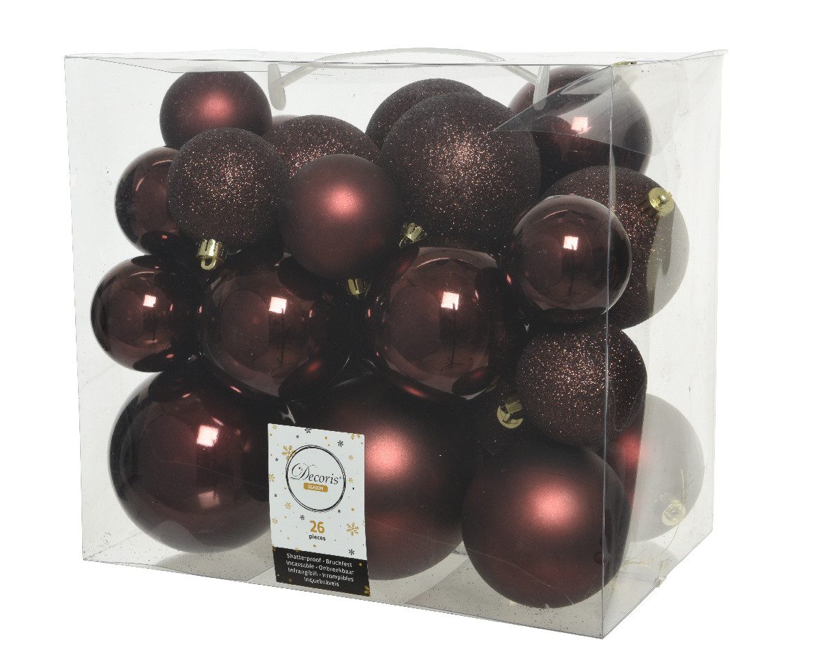 Kaemingk Weihnachtsbaumkugel, Weihnachtskugeln Kunststoff 6-10cm Mix 26er Set - Rotholz