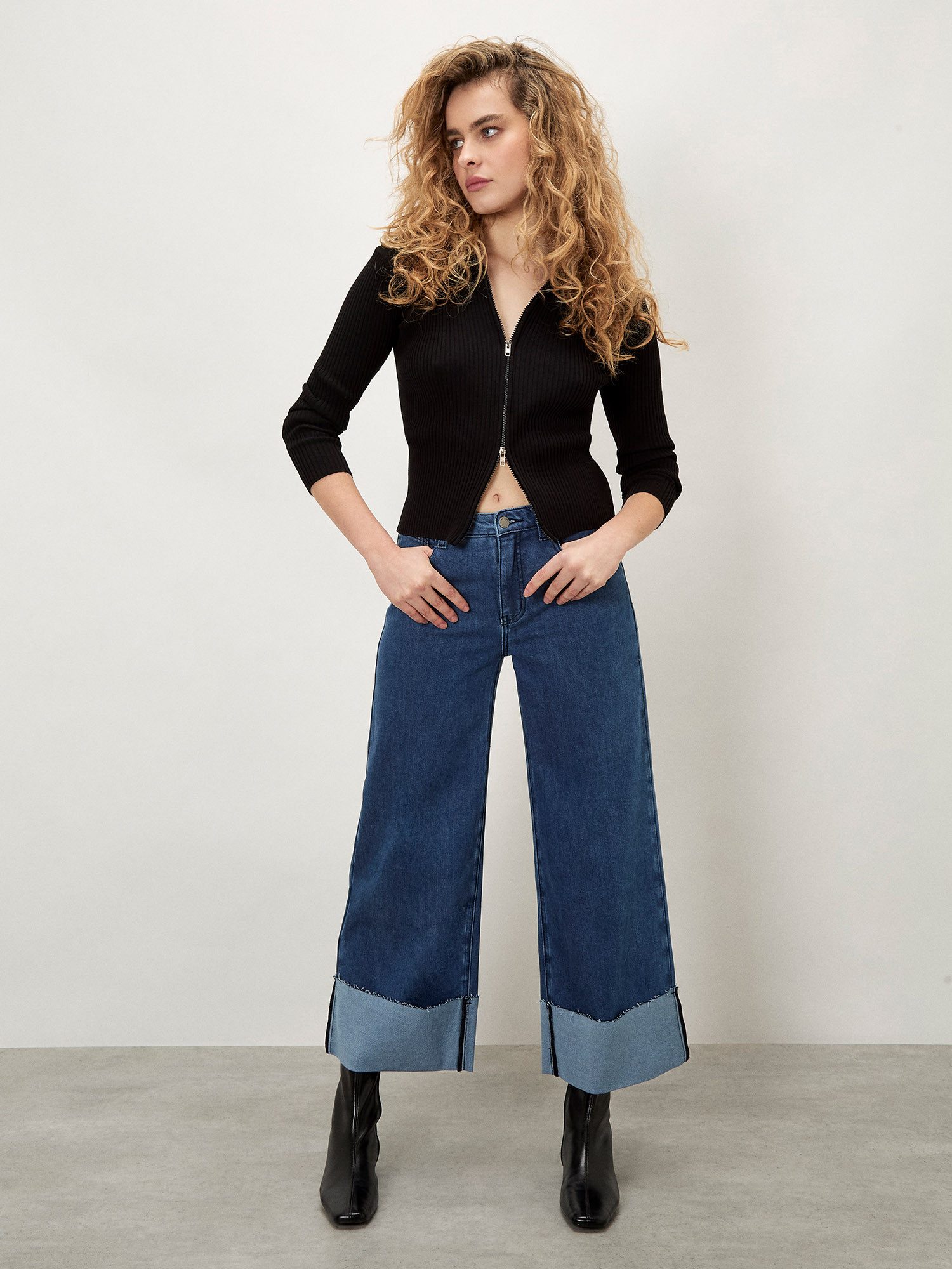 Apricot Weite Jeans High-Waist-Jeans mit breitem Umschlag günstig online kaufen