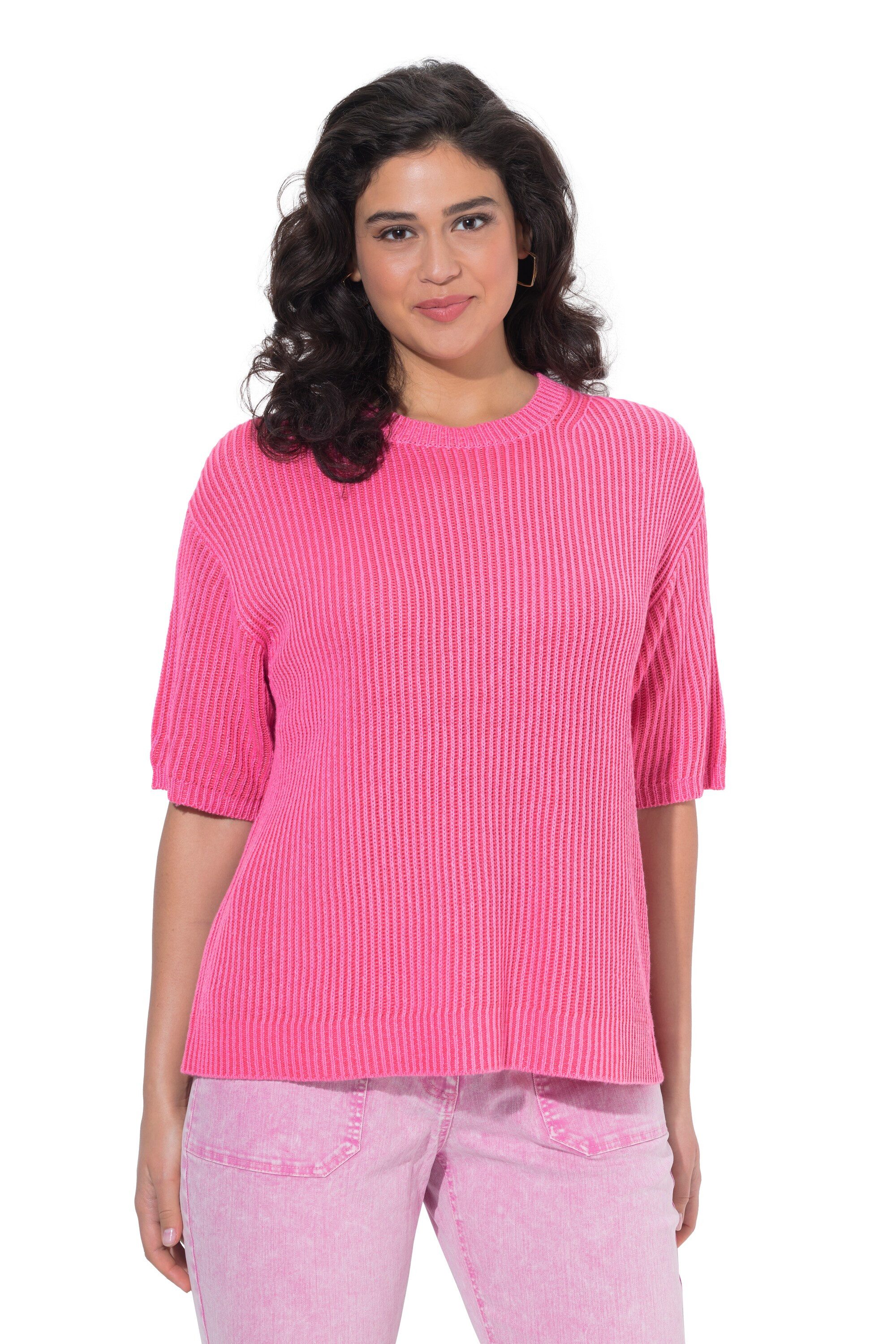 Ulla Popken Strickpullover Strick-Shirt Streifen Rundhals Halbarm günstig online kaufen