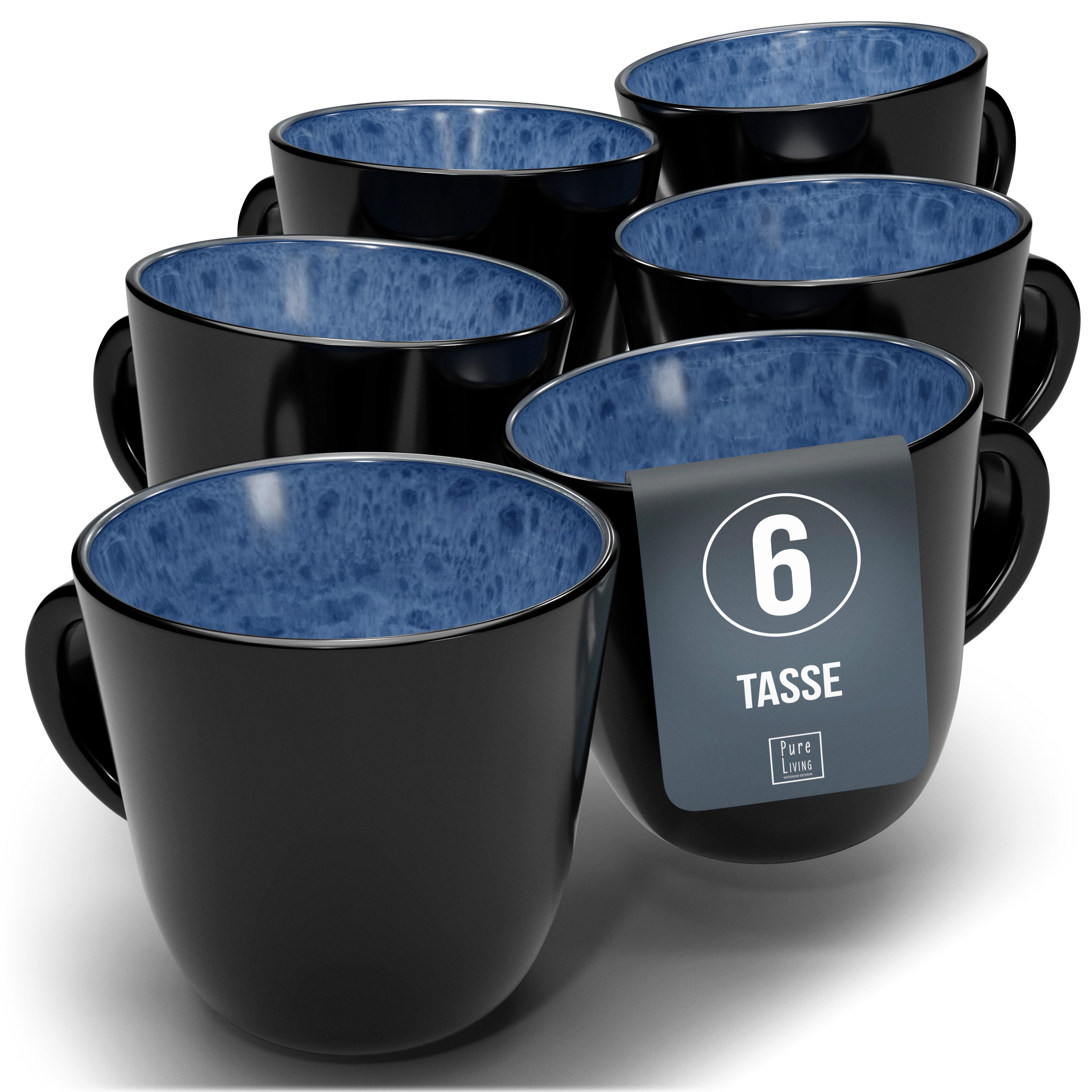PURE LIVING INTERIOR DESIGN Geschirr-Set Ibiza Becher, 6er-Set, 435 ml, Tiefblau, Steingut (6-tlg), 6 Personen, Steingut